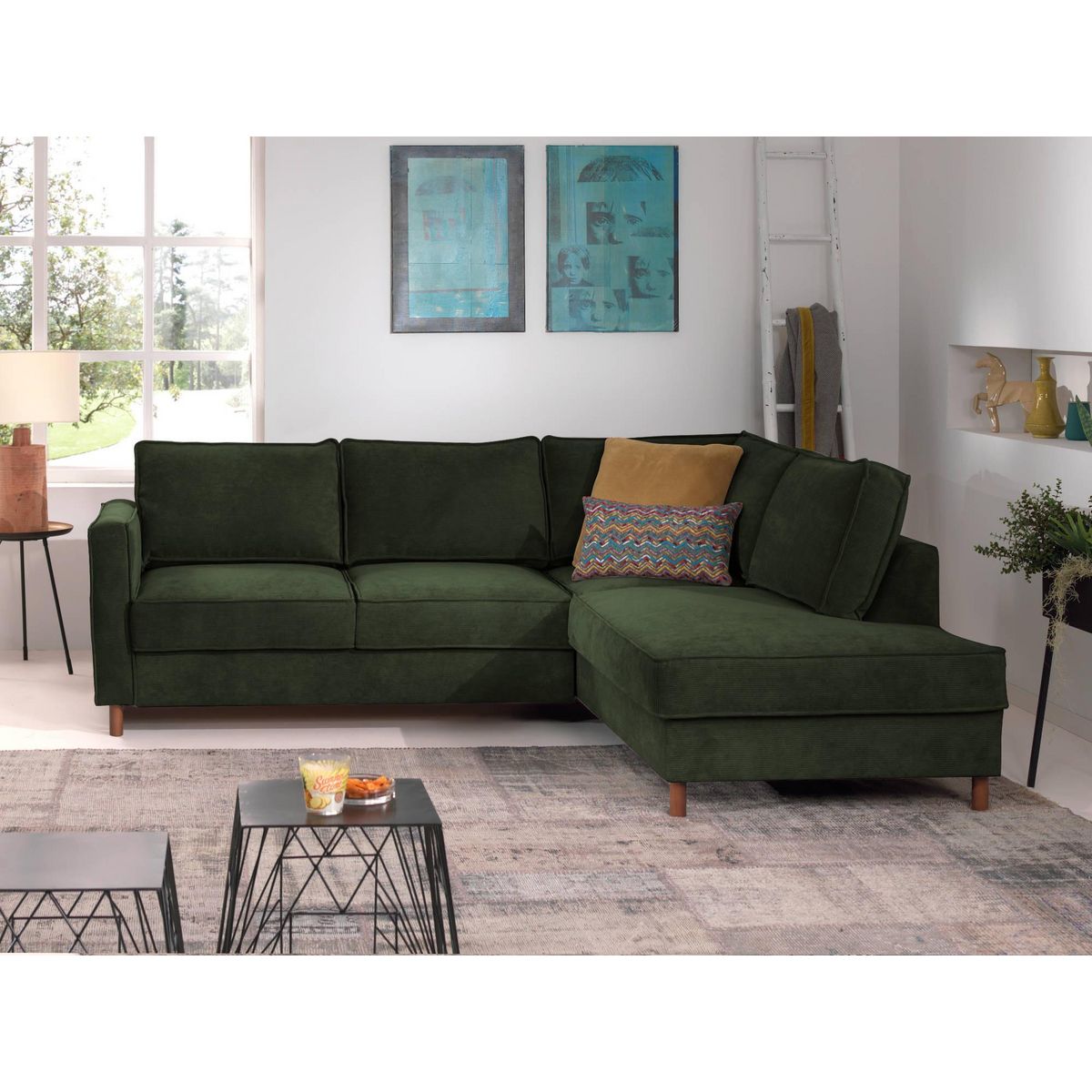 LISA DESIGN Jake - canapé d'angle droit - convertible - 5 places - en velours côtelé