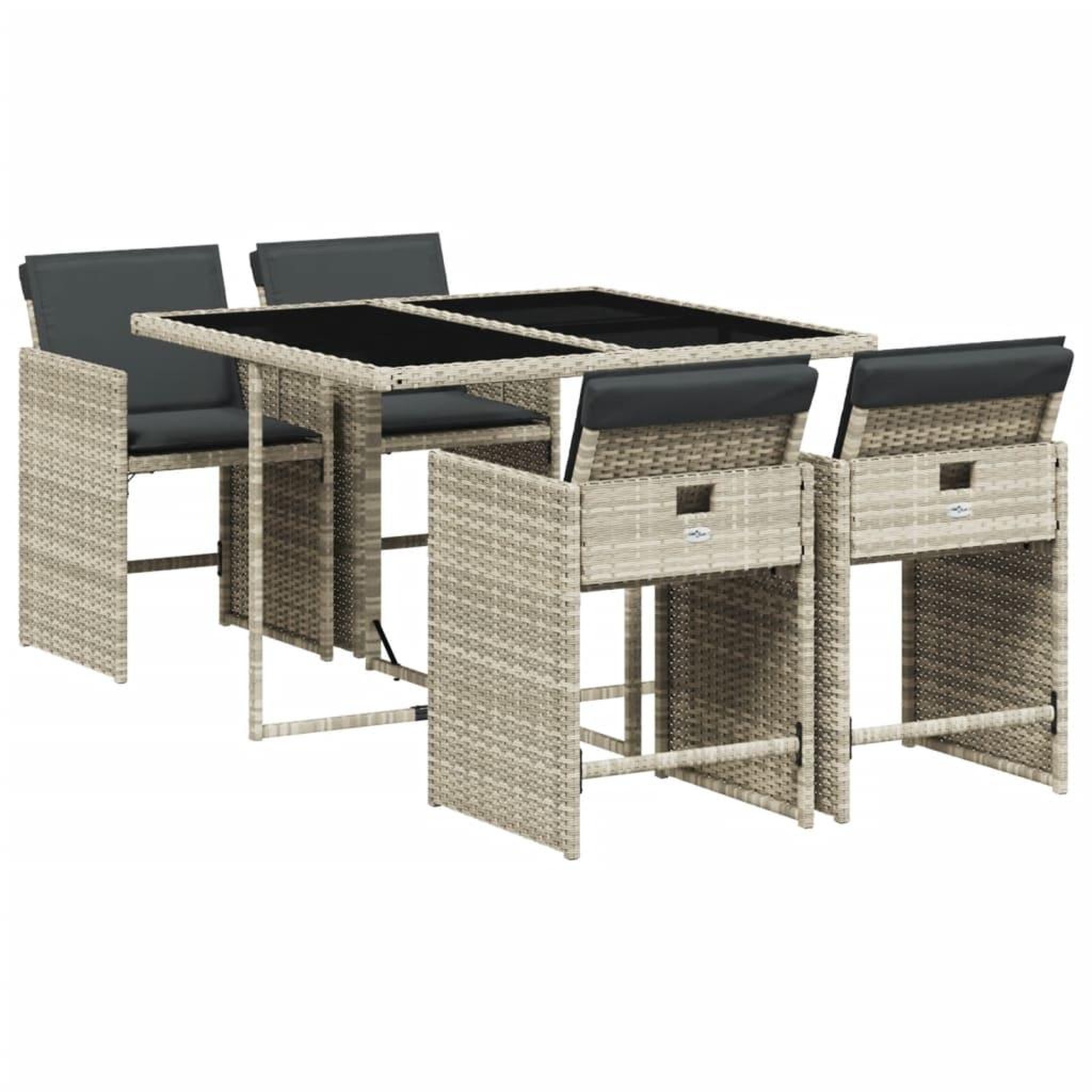Voir la diapositive 2 : VIDAXL Ensemble a manger de jardin et coussins 5 pcs gris clair rotin