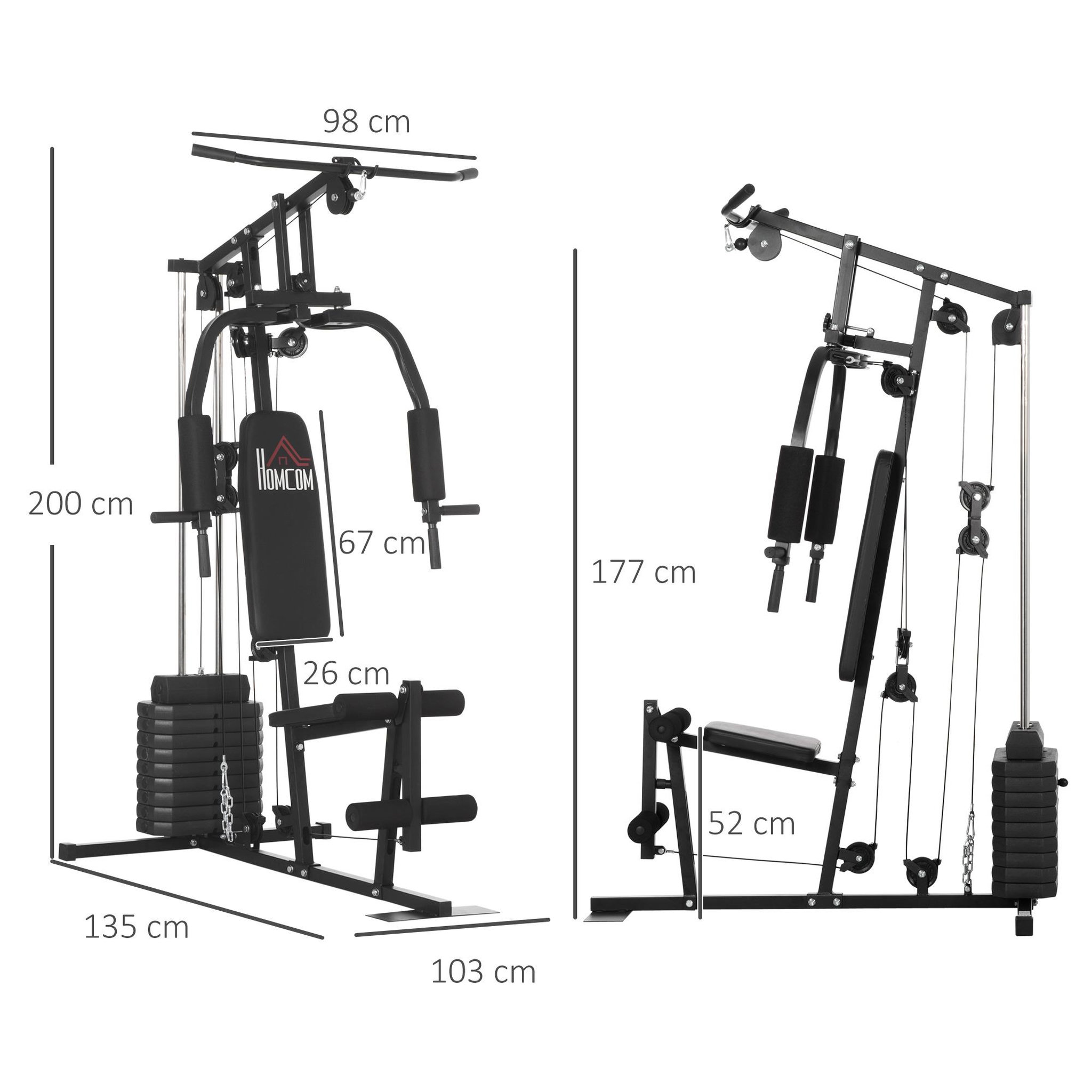 Voir la diapositive 3 : HOMCOM Station de musculation - entrainement complet - développé couché, butterfly, barre latissimus, curler - 9 contrepoids - acier noir