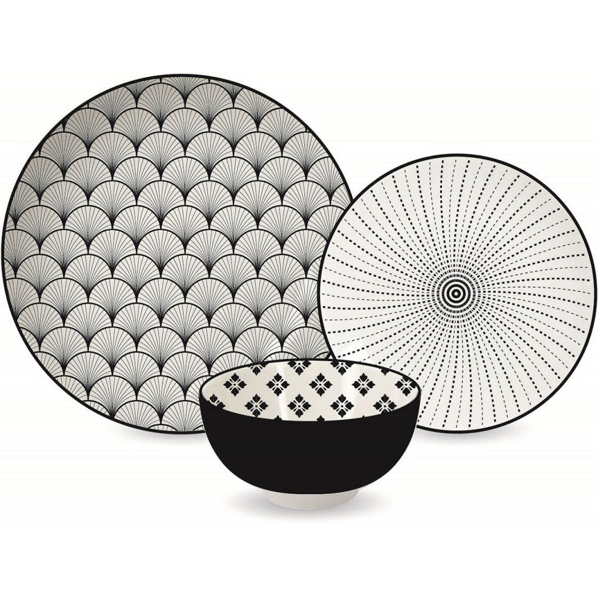  Service d'assiettes 18 pièces en porcelaine COSY NOIR