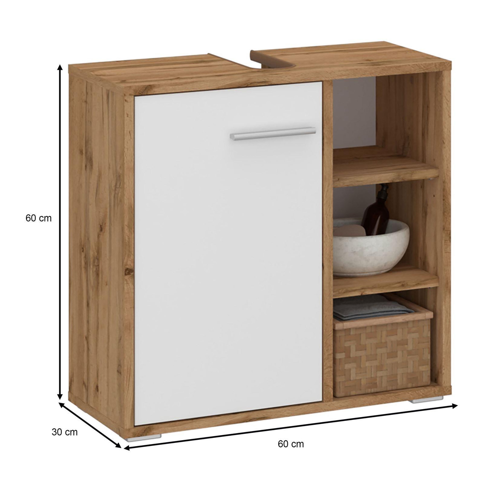 Voir la diapositive 4 : IDIMEX Meuble sous lavabo nistos avec 1 porte et 3 étagères