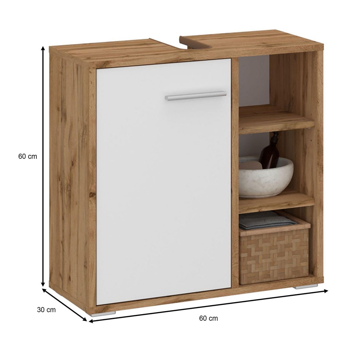 IDIMEX Meuble sous lavabo NISTOS avec 1 porte et 3 étagères