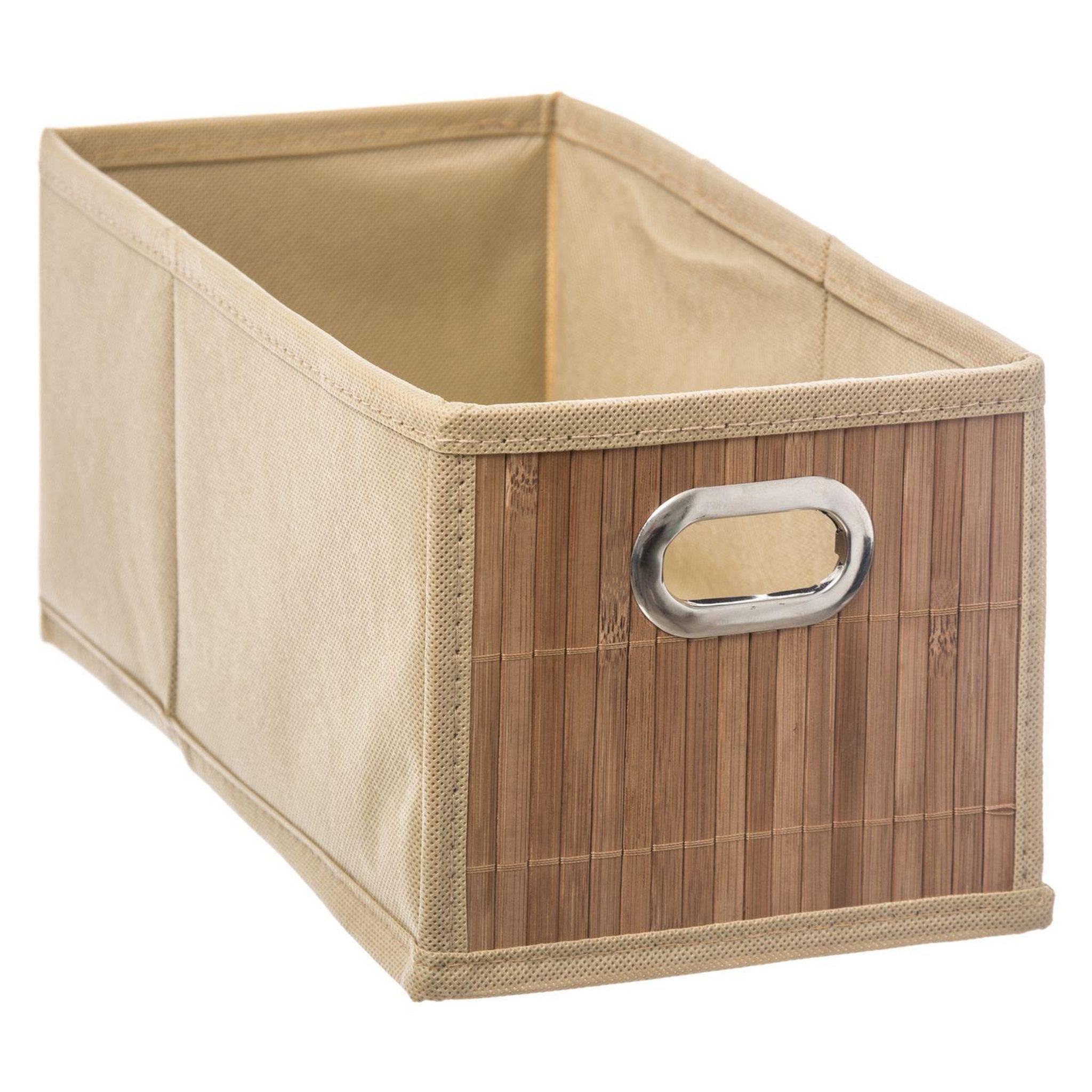 Voir la diapositive 3 : TOILINUX Lot de 2 paniers de rangement rectangulaires en bambou et tissu mix'n modul - l.31 x l.14.5 x h.15 cm - beige