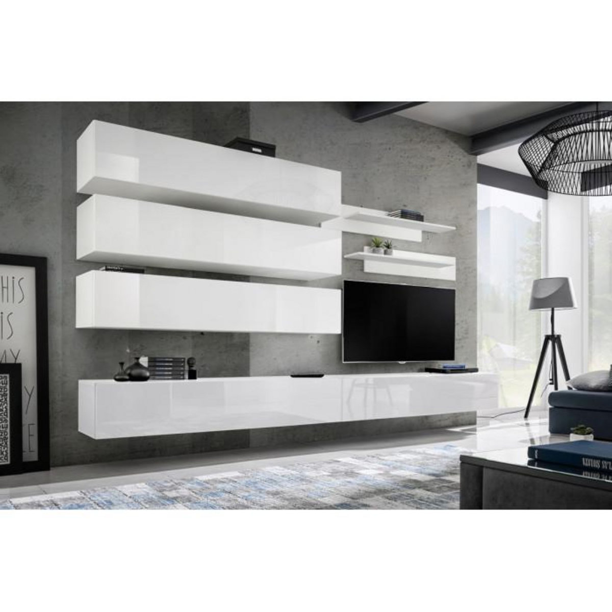 Paris Prix Meuble TV Mural Design  Fly IX  320cm Blanc
