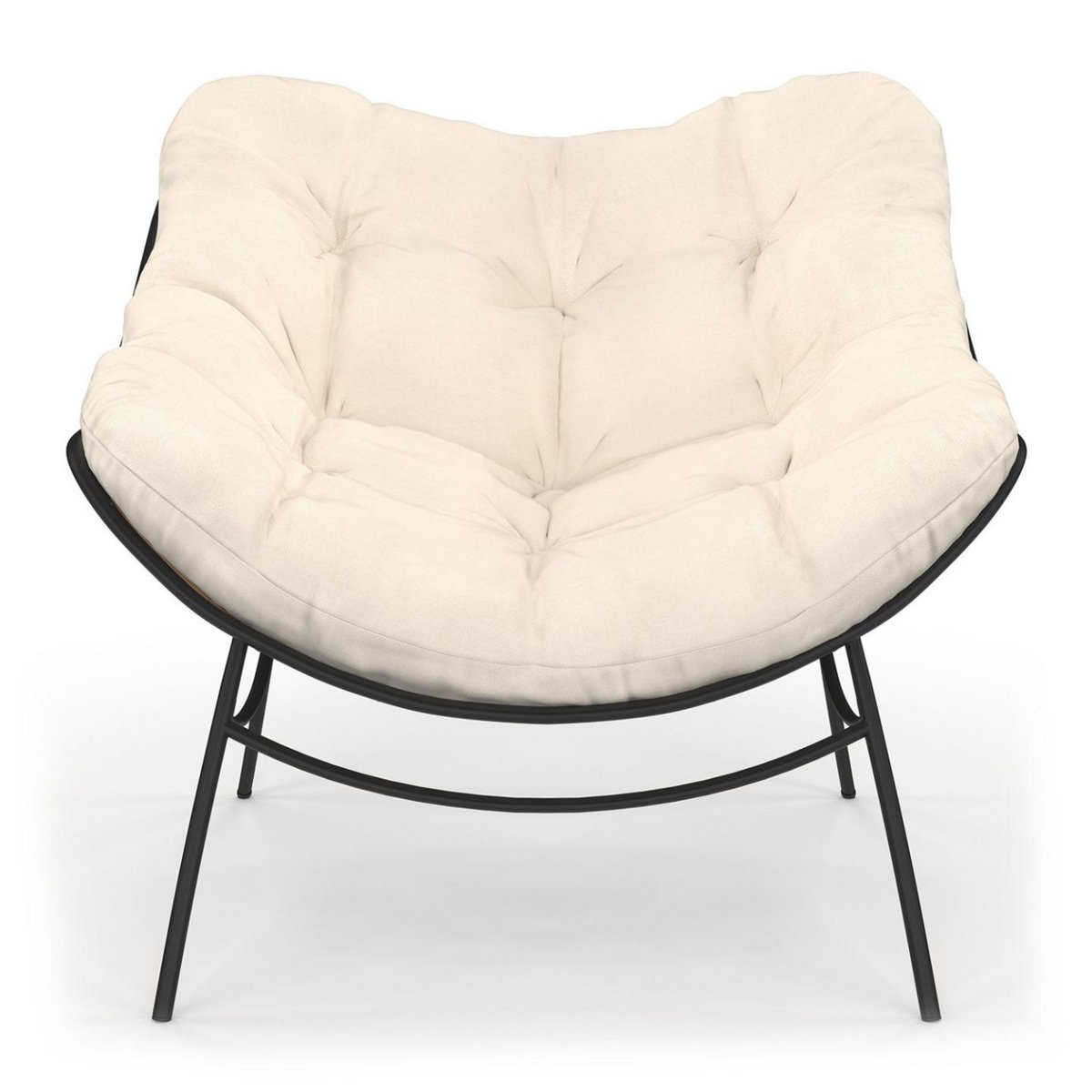 ID MARKET Fauteuil de jardin relax LOA effet rotin avec coussin écru