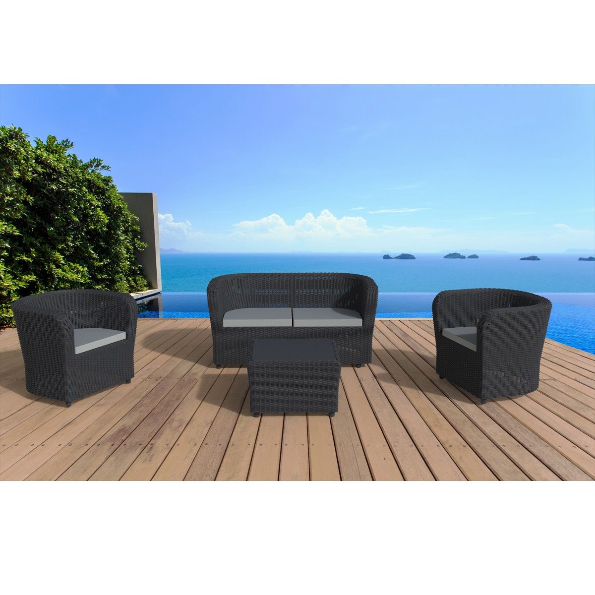 Canapé de jardin en résine tressé anthracite NOVA