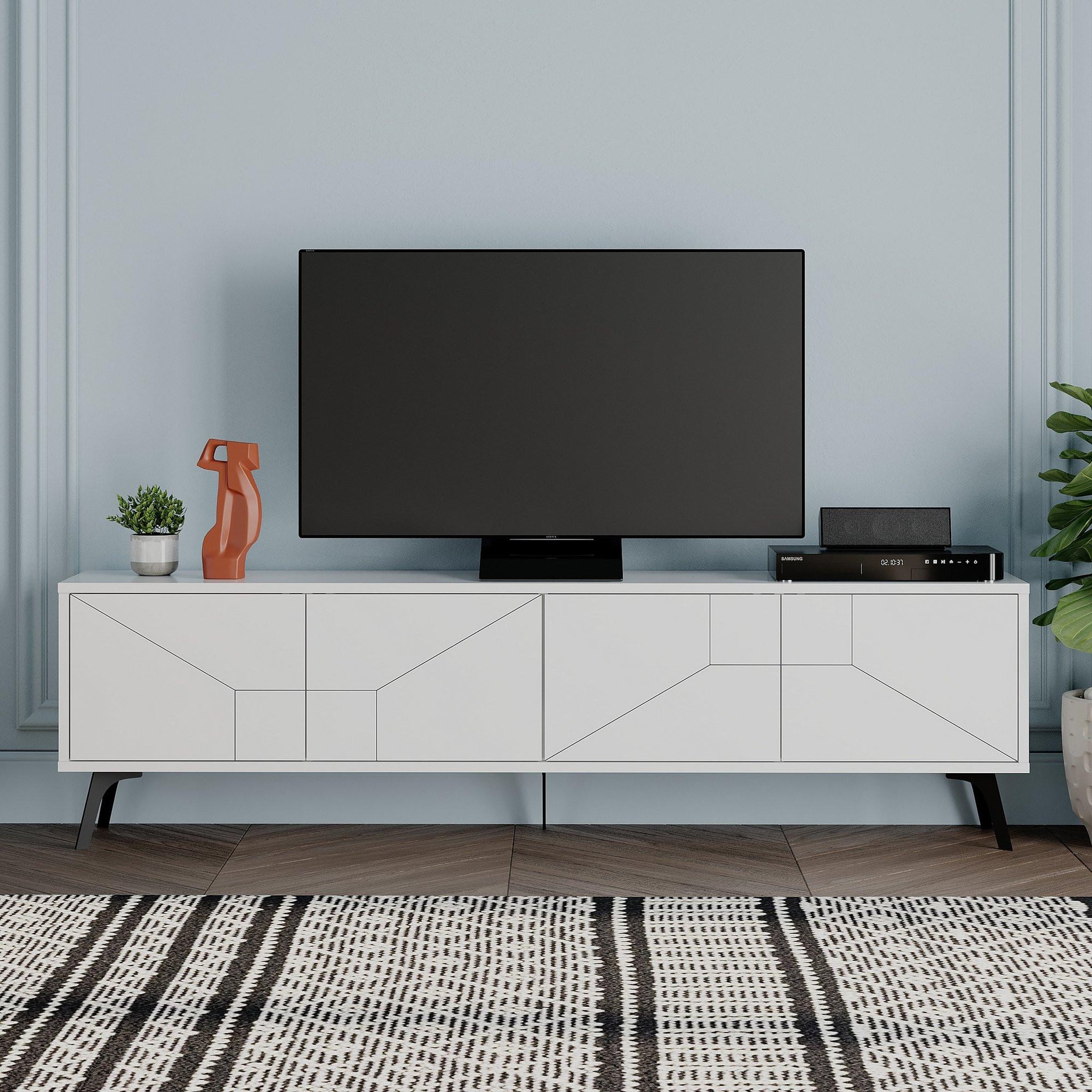 Voir la diapositive 2 : Habitat et Jardin Meuble tv en bois  dune  - 180 x 29 x 50 cm - blanc