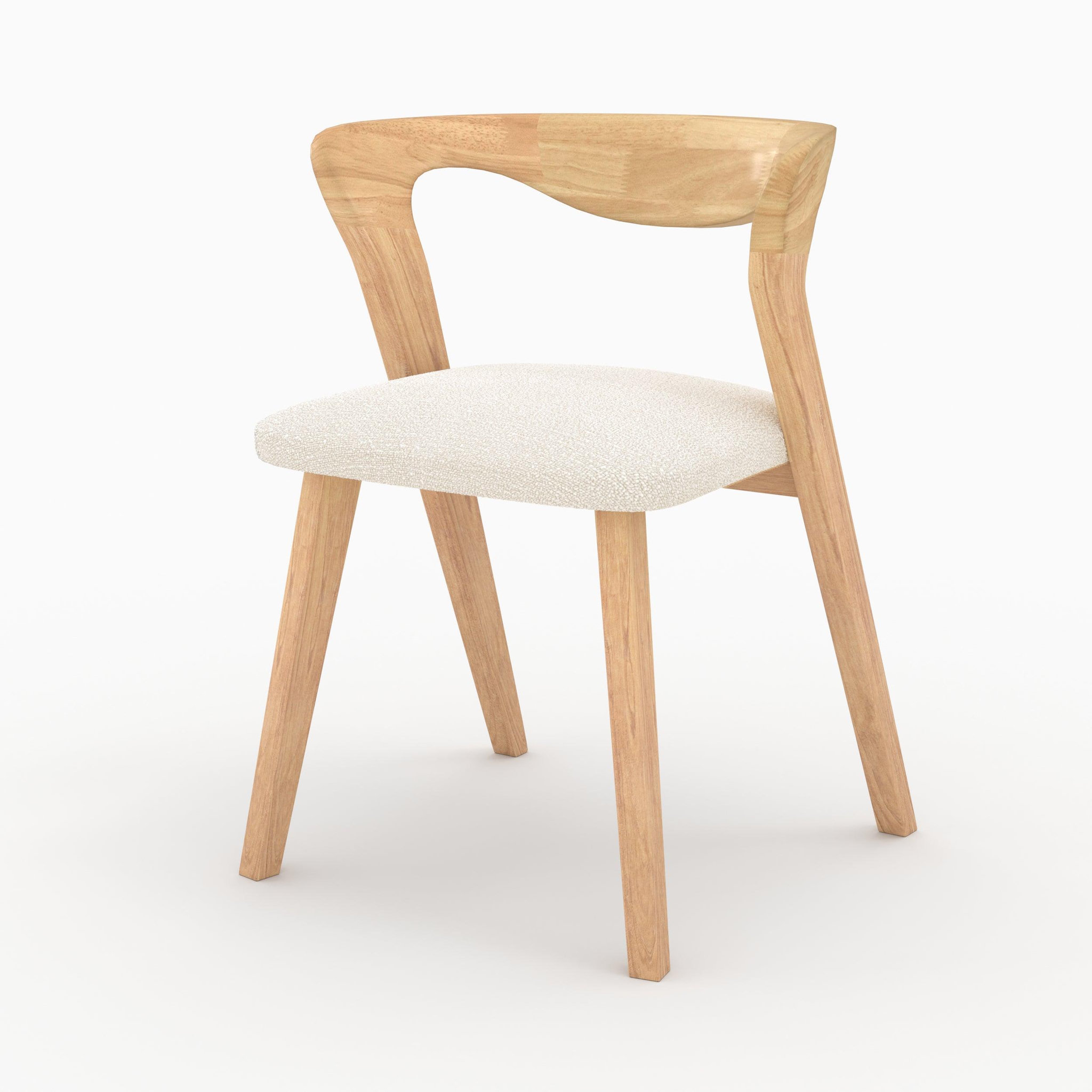 MAISON PAVANE Chaise en bois d'hévéa clair et tissu bouclé crème-vega