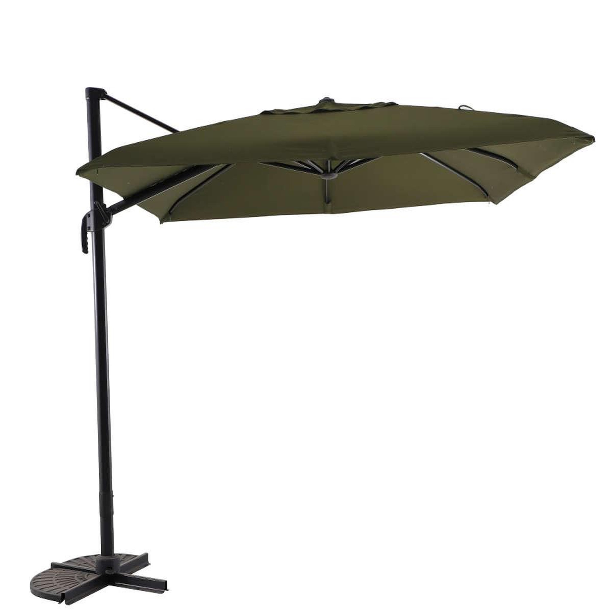 Voir la diapositive 2 : JARDIDECO Parasol déportée carré inclinable 5 positions Vert chiné - 3 x 3 m - Jardideco