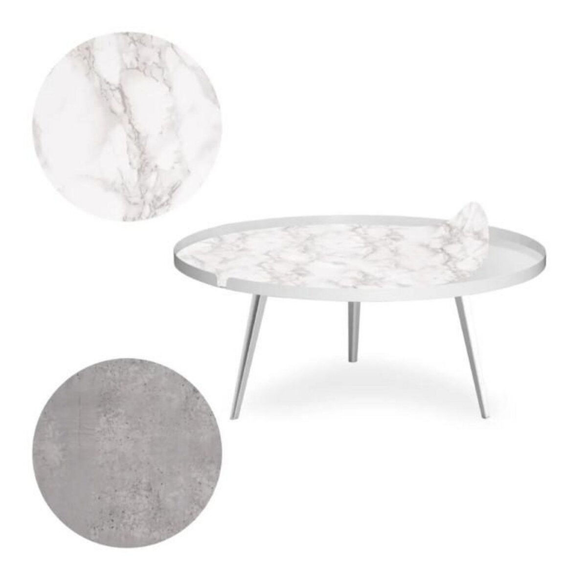 Paris Prix Table Basse à Rebord 2 Covers  Texture  90cm Blanc