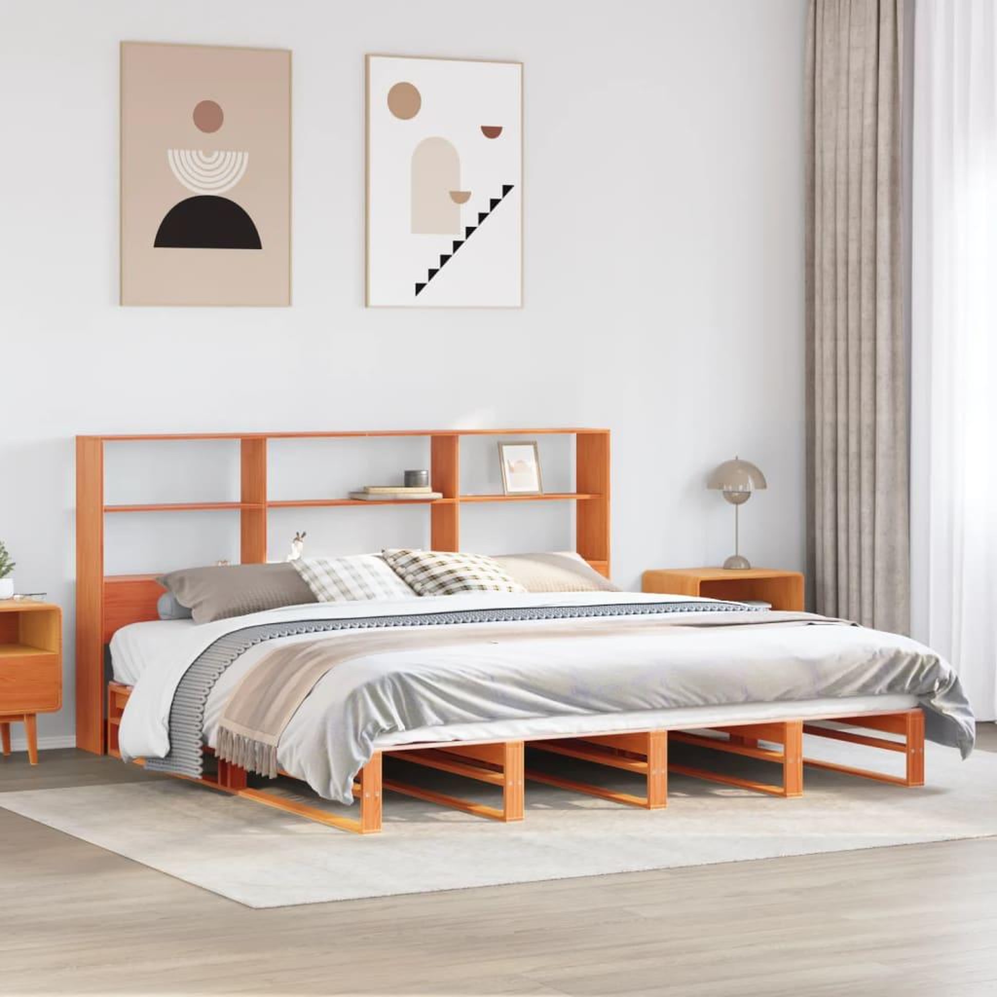 VIDAXL Lit bibliotheque sans matelas cire marron 180x200cm bois massif