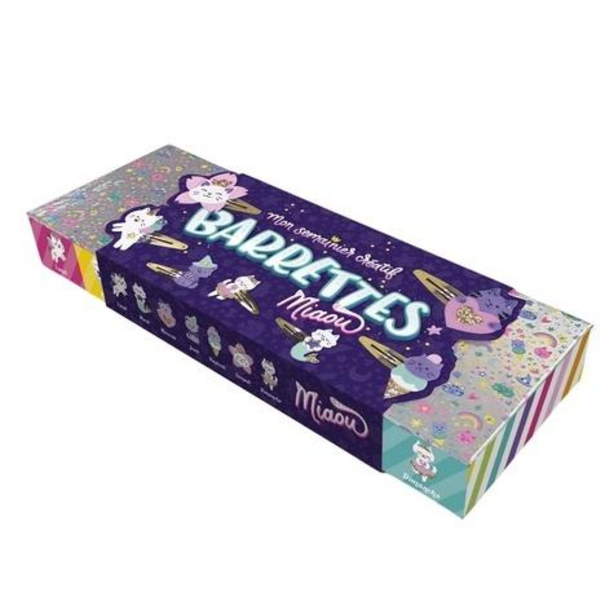 MON SEMAINIER CREATIF BARRETTES MIAOU. COFFRET AVEC 7 BARRETTES DOREEES, 6 PLANCHES EN FEUTRINE OU PAILLETTES AUTOCOLLANTES, 6 STRASS ETOILE ET 1 LIVRET EXPLICATIF, Fabre Léa