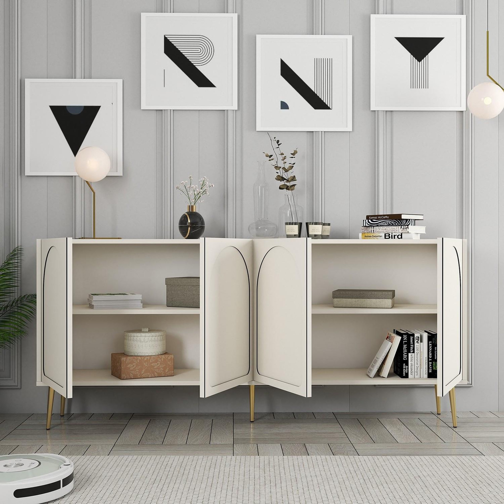 Voir la diapositive 3 : Habitat et Jardin Buffet en bois  lyon  - 180 x 35 x 80 cm - crème, or
