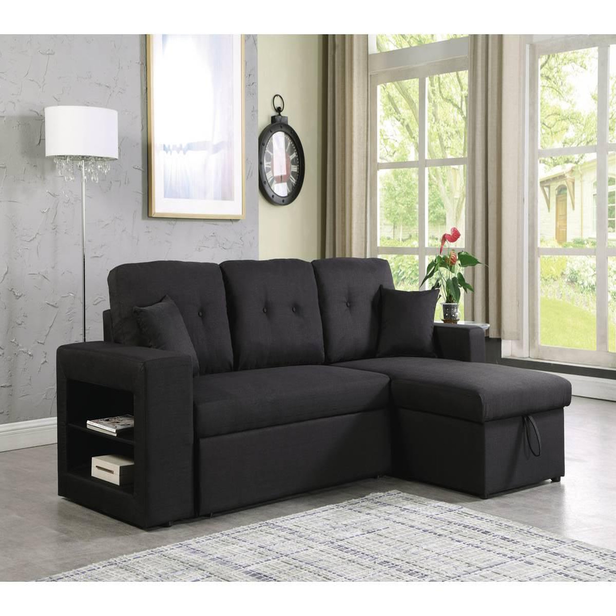 Voir la diapositive 2 : Habitat et Jardin Canapé d'angle convertible/réversible  axel  - 3 places - noir