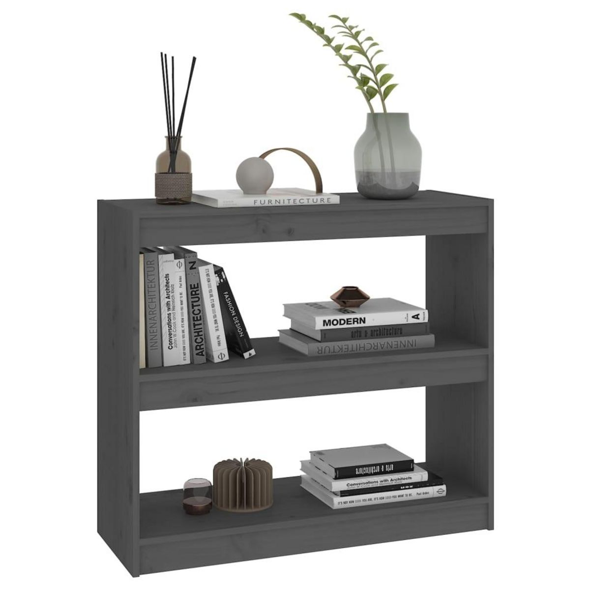 VIDAXL Bibliotheque/Separateur de piece Gris 80x30x71,5 cm Pin massif