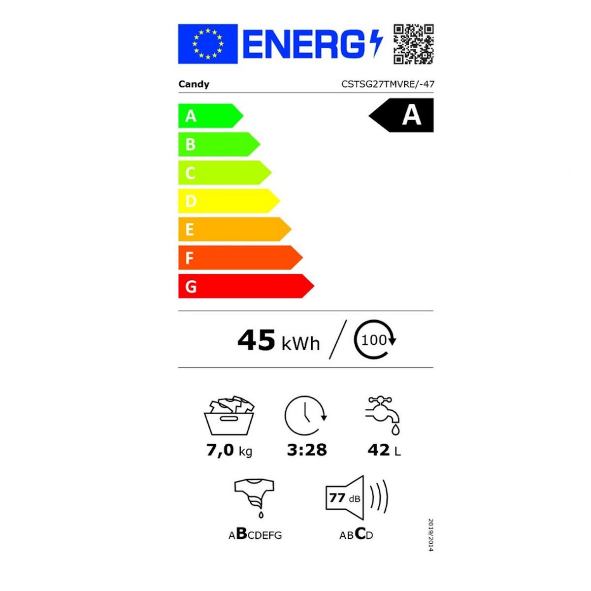 Candy Lave-linge top 7kg 1200 tours/min - CSTG27TMVRE/47