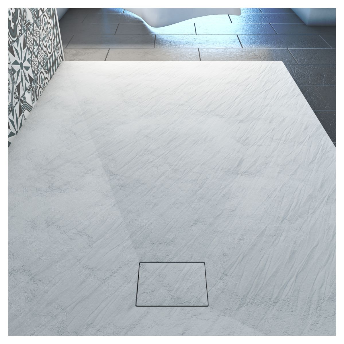 Receveur pour douche à l'italienne extra plat aspect ardoise blanc 80x120 cm - STONE 2