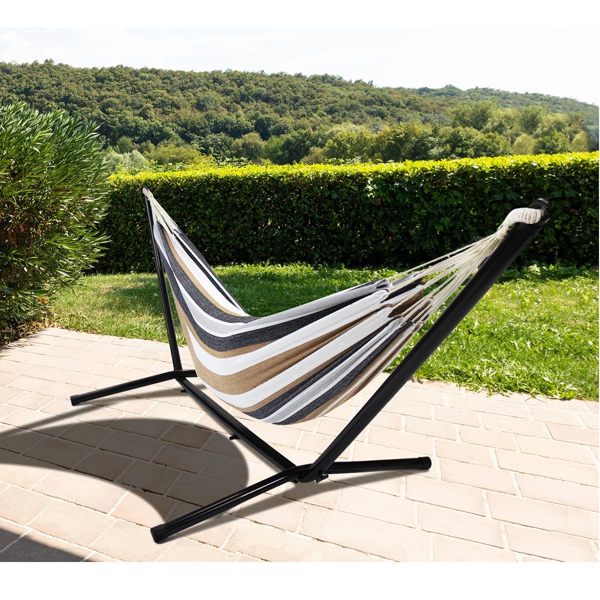 Hamac 282x110x100cm rayé brun