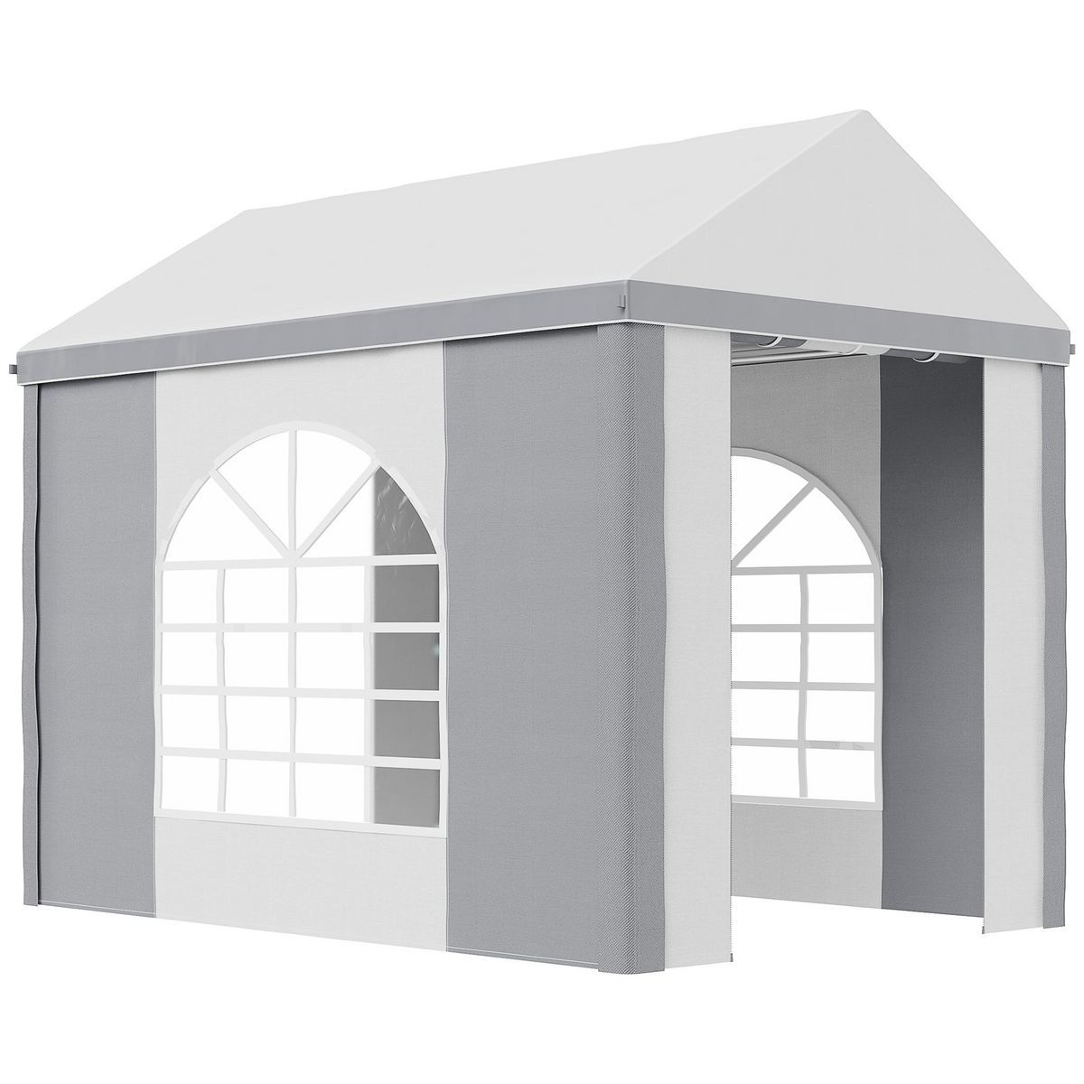 OUTSUNNY Barnum tonnelle chapiteau de jardin dim. 3L x 2l x 2,55H m - 2 fenêtres, 2 portes - acier galvanisé PE blanc gris