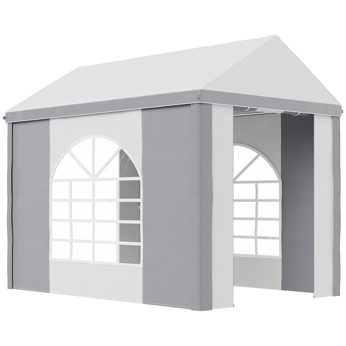 OUTSUNNY Barnum tonnelle chapiteau de jardin dim. 3L x 2l x 2,55H m - 2 fenêtres, 2 portes - acier galvanisé PE blanc gris