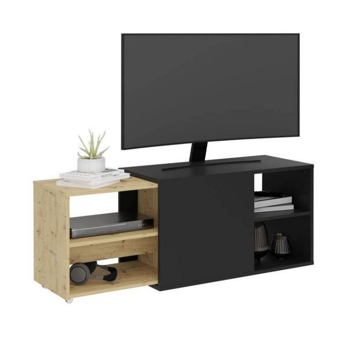 FMD FMD Meuble TV avec 2 compartiments ouverts 133,5x39,9x49,2 cm, unité tv, buffet bas tv,, armoire tv 444232