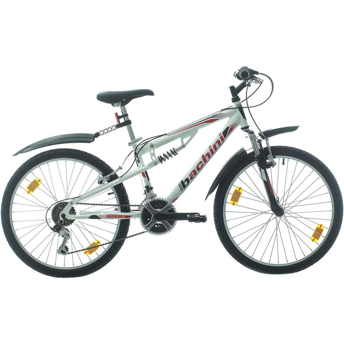 BACHINI Vélo VTT 24'' Tout Suspendu avec transmission complète Shimano pour enfant de taille comprie entre 1.35 et 1.60m + Garde-boues offerts !