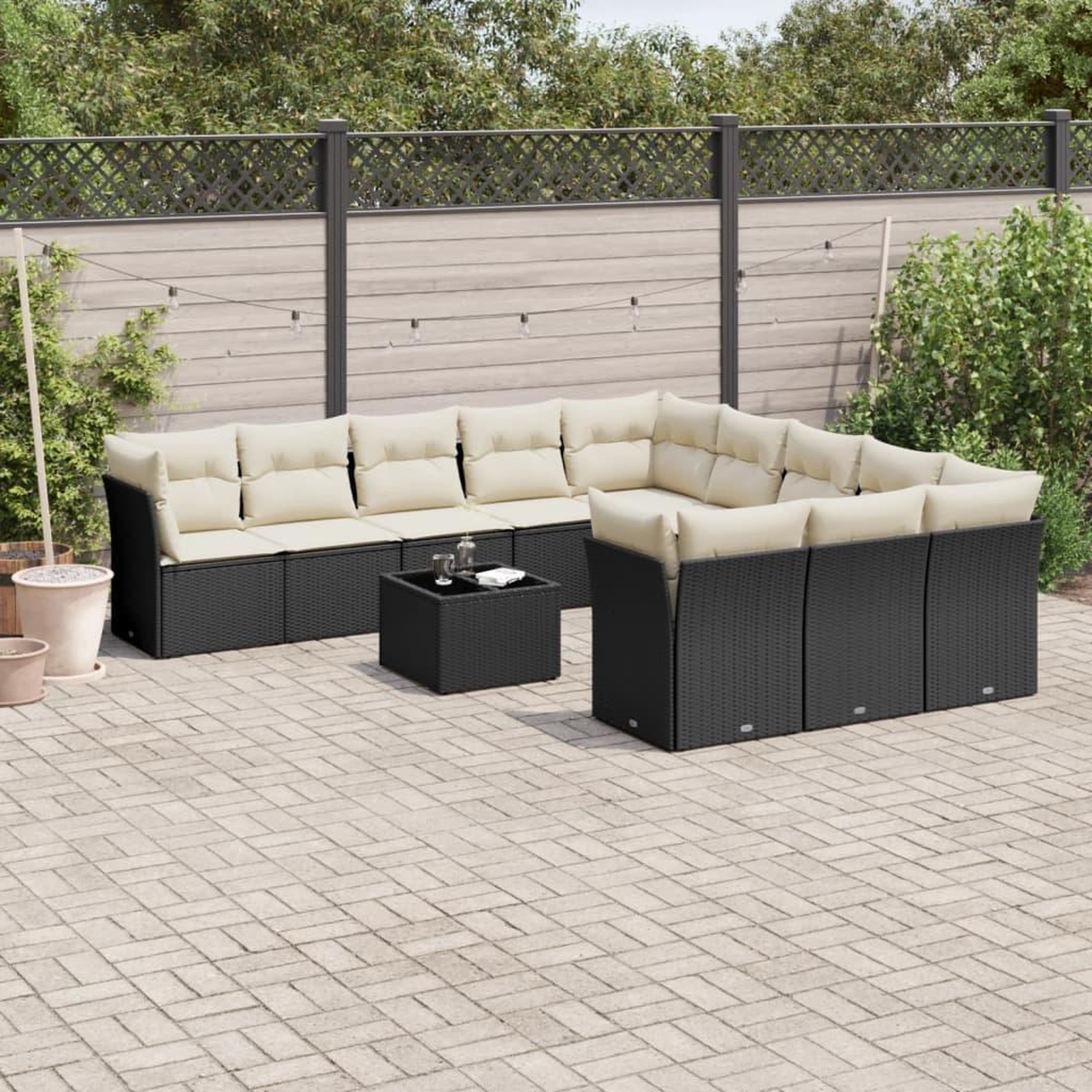 VIDAXL Salon de jardin 12 pcs avec coussins noir resine tressee