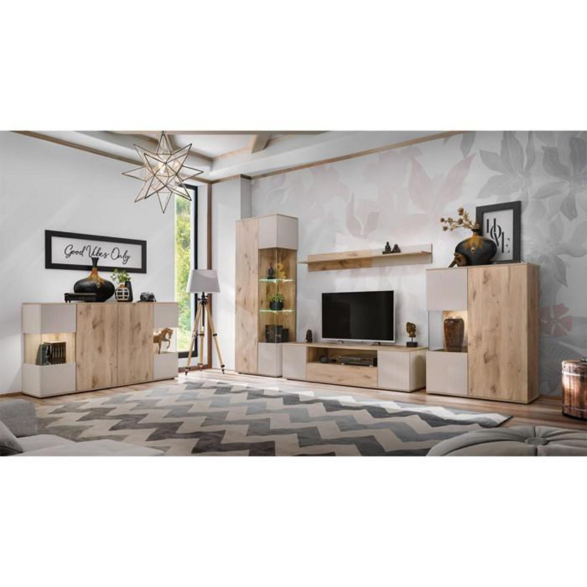 Paris Prix Meuble TV Rainuré  Catalina  160cm Naturel