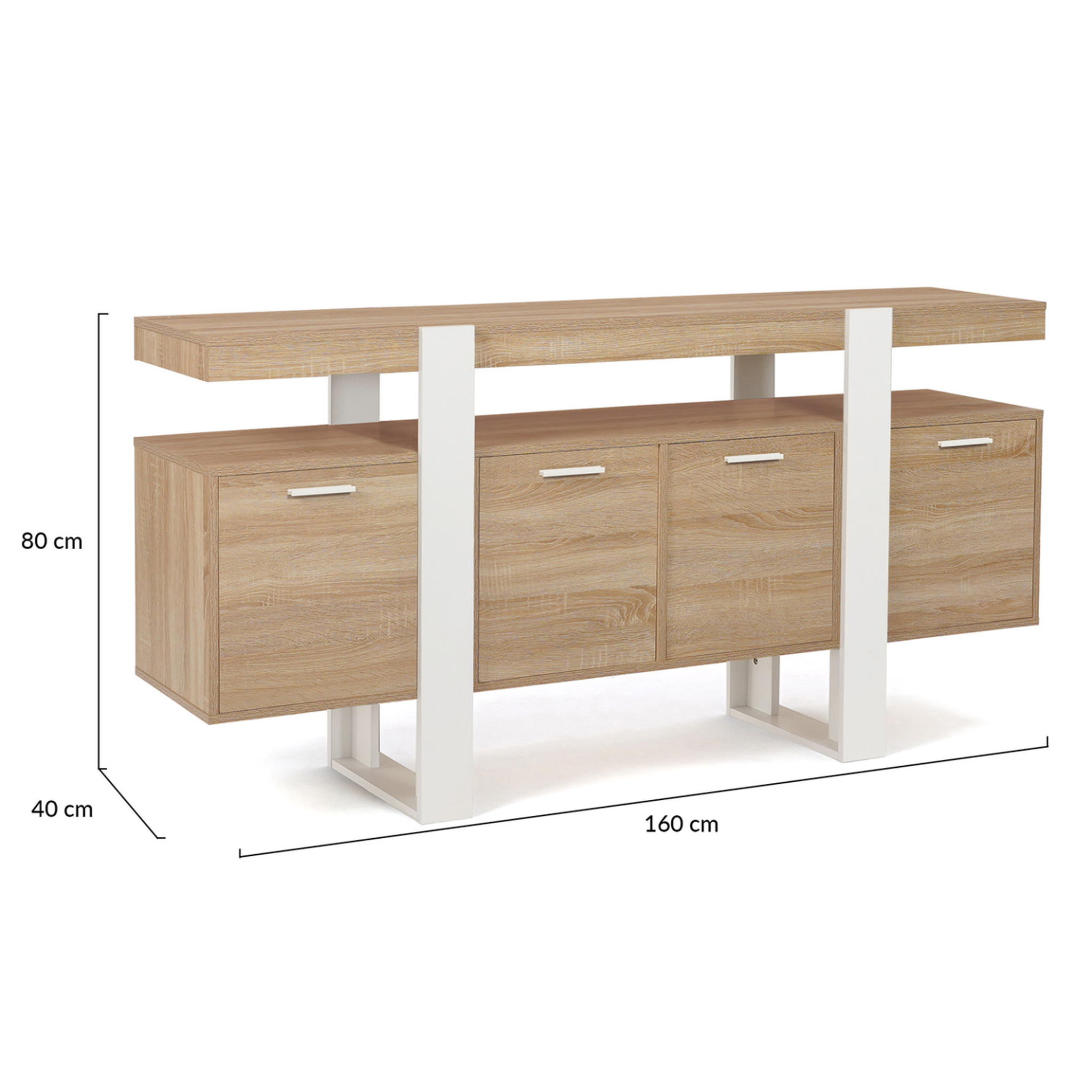Voir la diapositive 5 : ID MARKET Buffet 160 cm phoenix xxl 4 portes bois et blanc