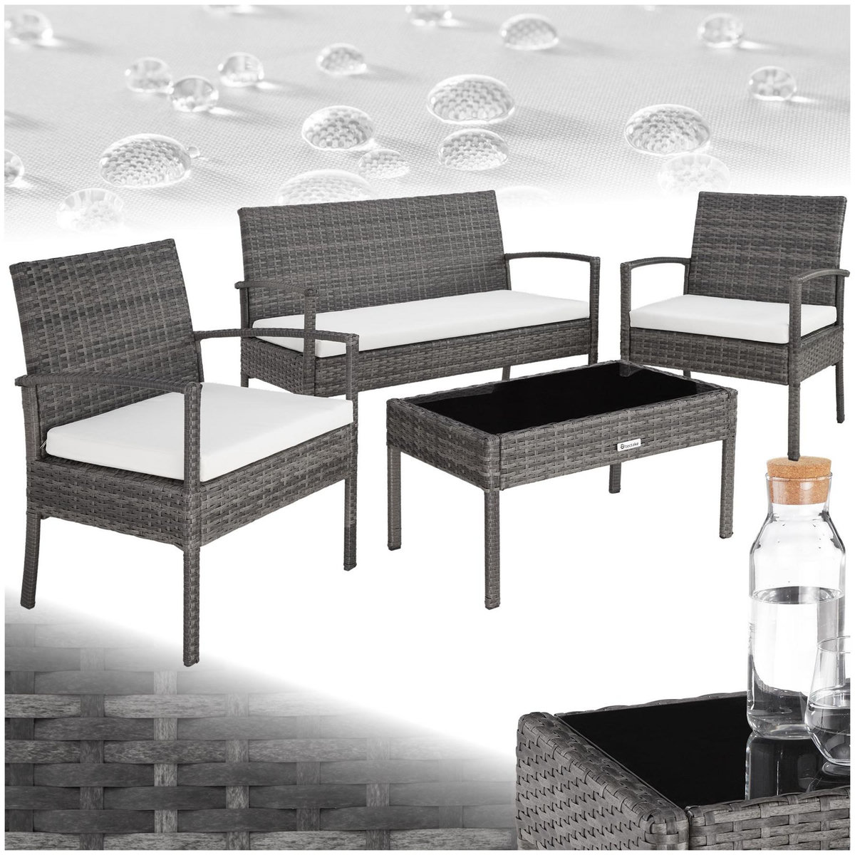 tectake Salon de jardin pour 4 personnes gris