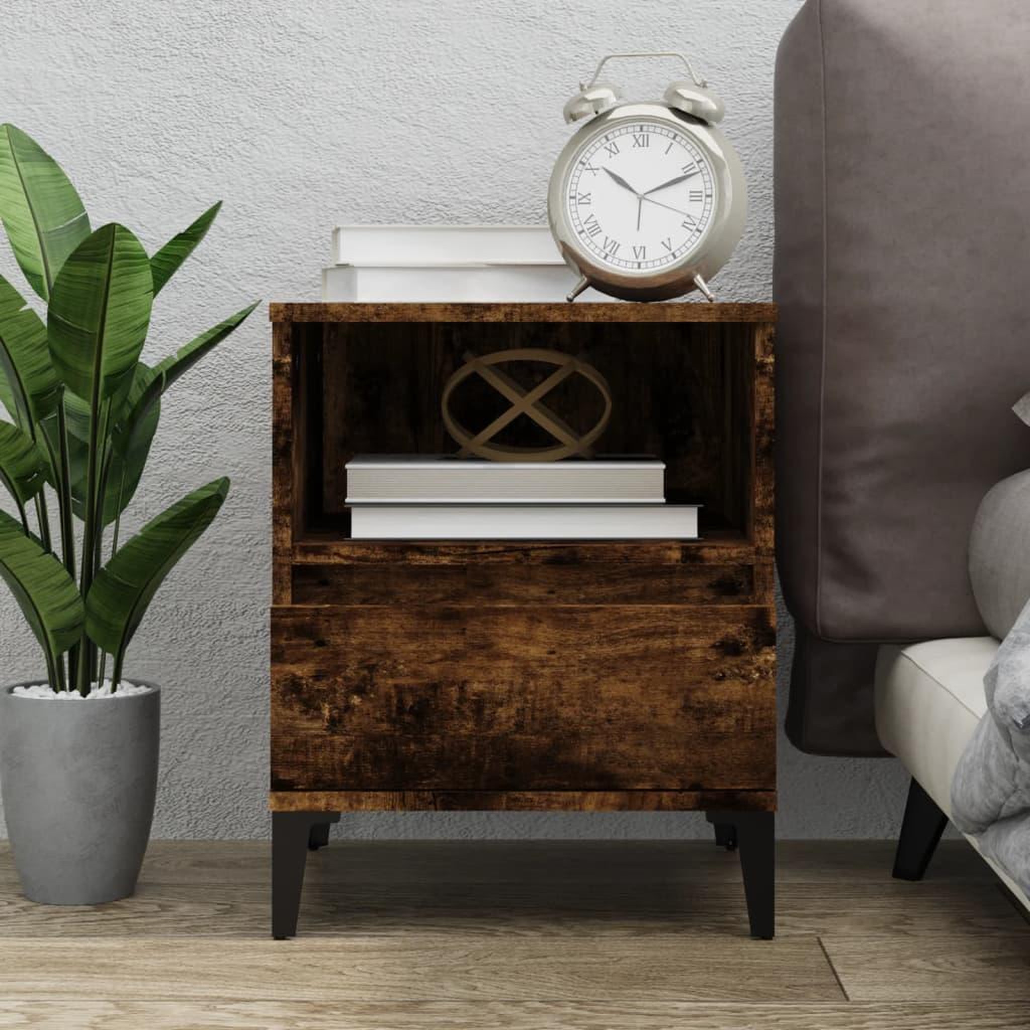 Voir la diapositive 1 : VIDAXL Table de chevet Chene fume 40x35x50 cm