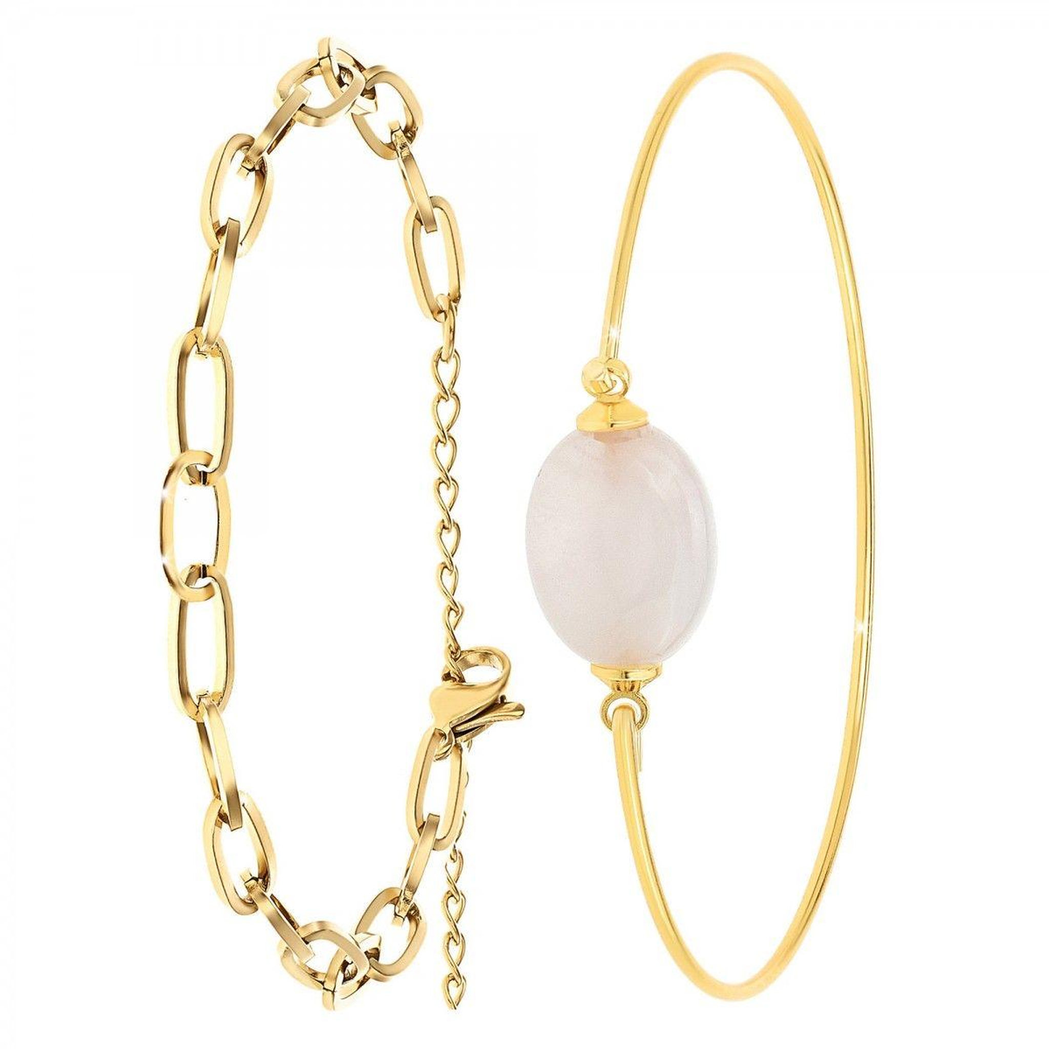 SC BOHEME Lot de 2 bracelets SC Bohème en Laiton Finement doré orné d'un quartz rose