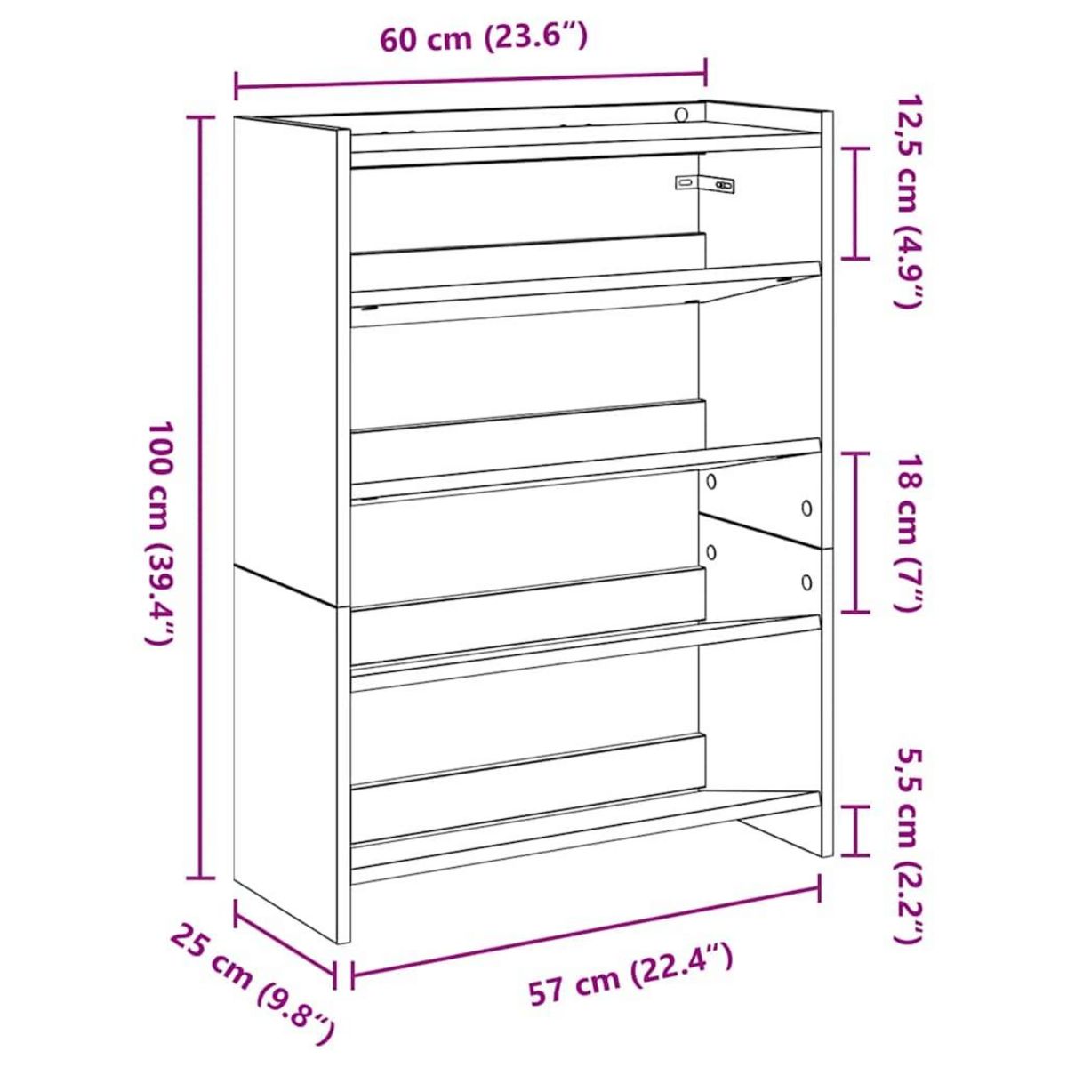 VIDAXL Etagere a chaussures noir 60x25x81 cm bois d'ingenierie