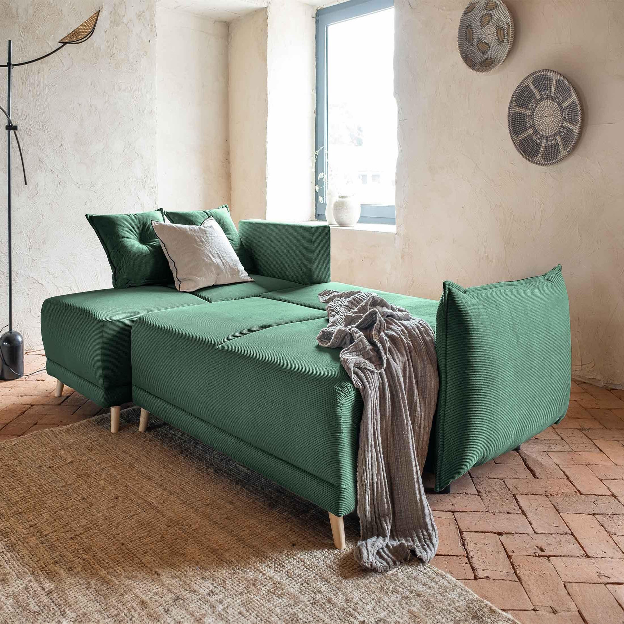 Voir la diapositive 2 : BEST MOBILIER Lena - canapé d'angle réversible 4 places - convertible avec coffre - en velours côtelé