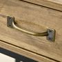 Voir la diapositive 5 : HOMCOM Console table d'appoint design industriel dim. 100L x 35l x 76H cm 2 tiroirs poignées laiton vieilli étagère métal noir aspect bois veinage