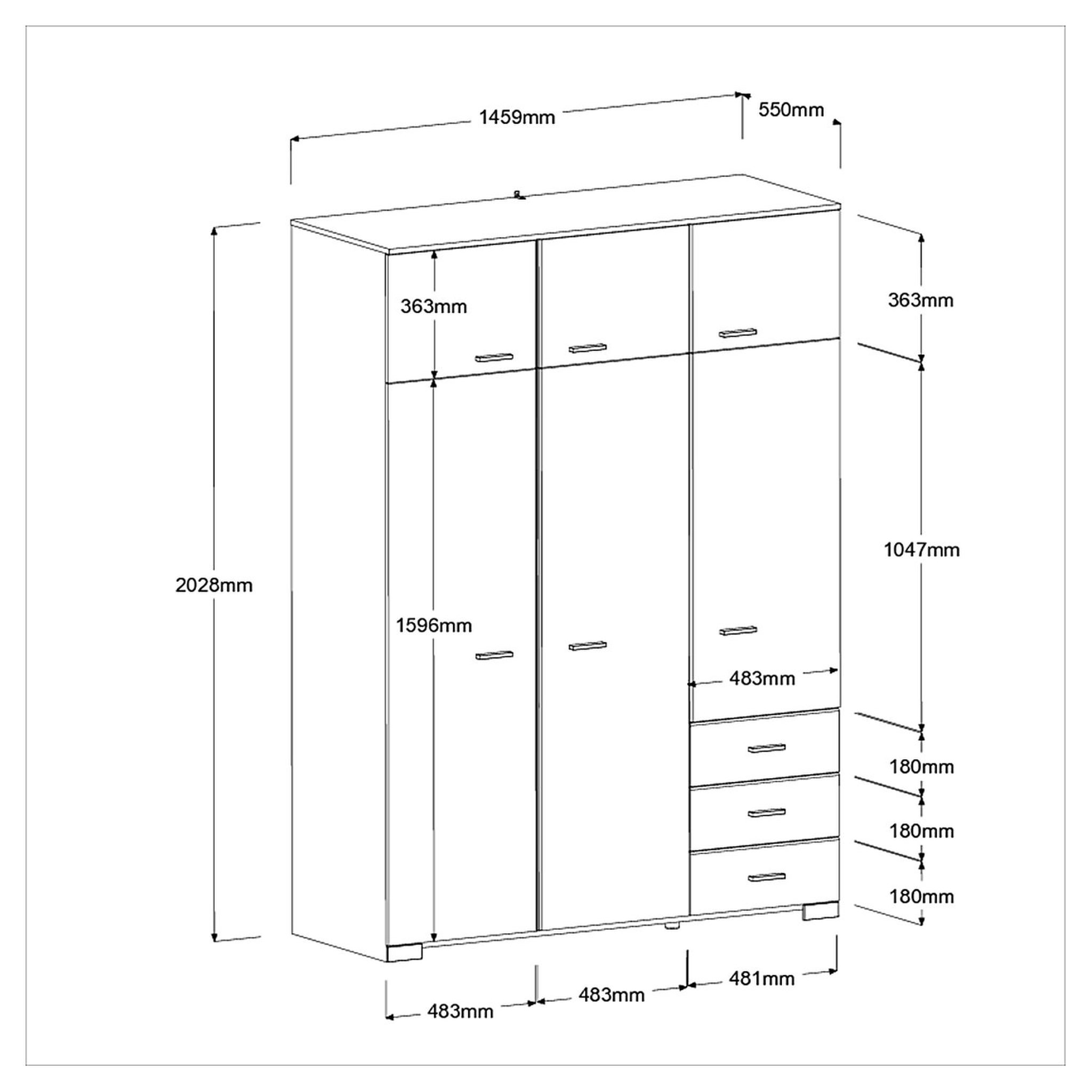 Voir la diapositive 5 : Armoire de chambre 6 portes 3 tiroirs L146cm AXELLE
