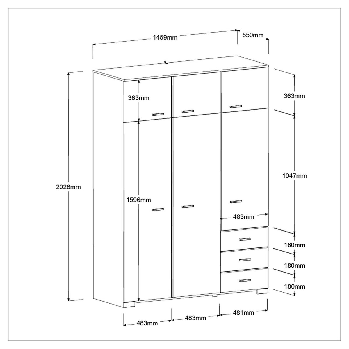 Armoire de chambre 6 portes 3 tiroirs L146cm AXELLE