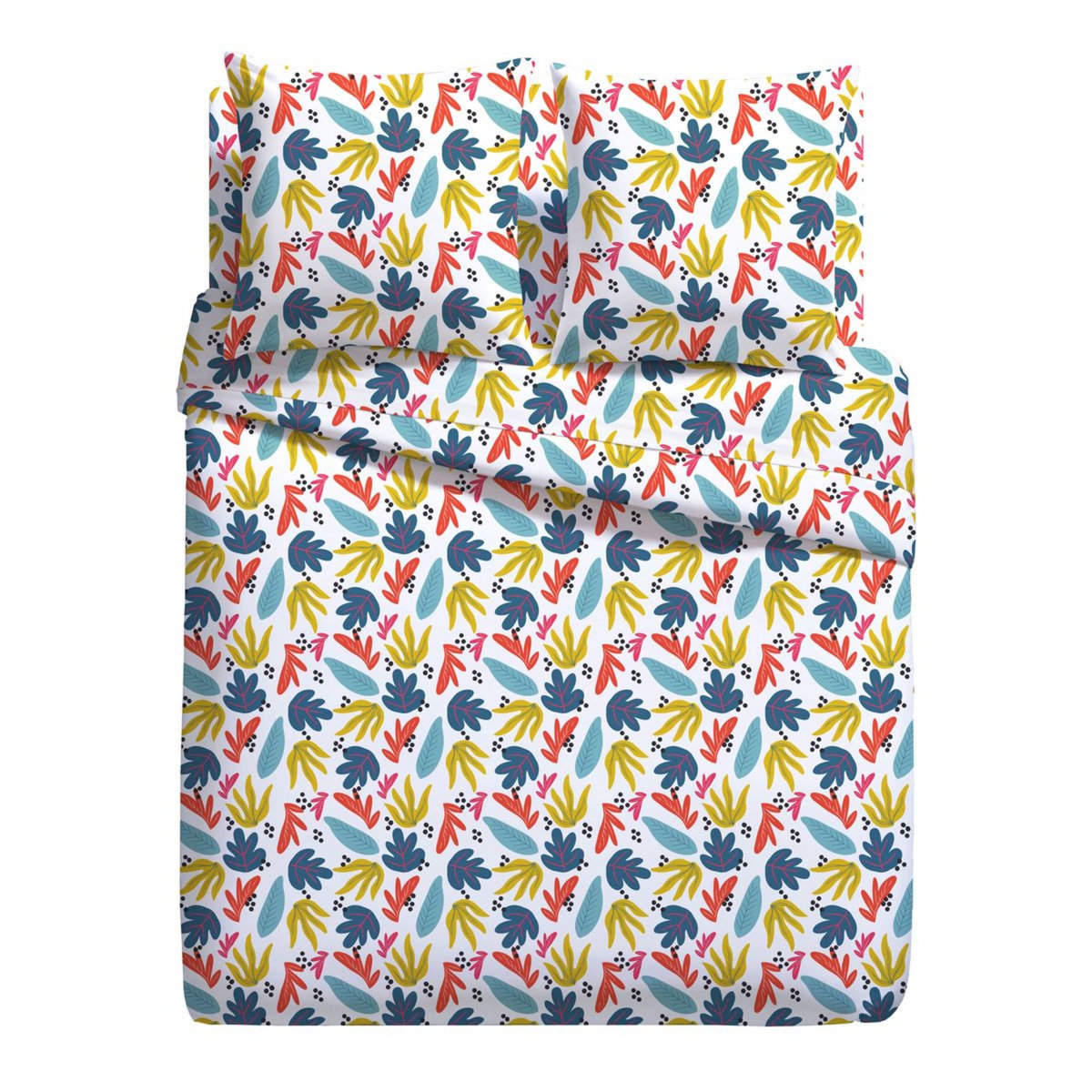 Parure housse de couette fantaisie en microfibre motif feuillage YANN