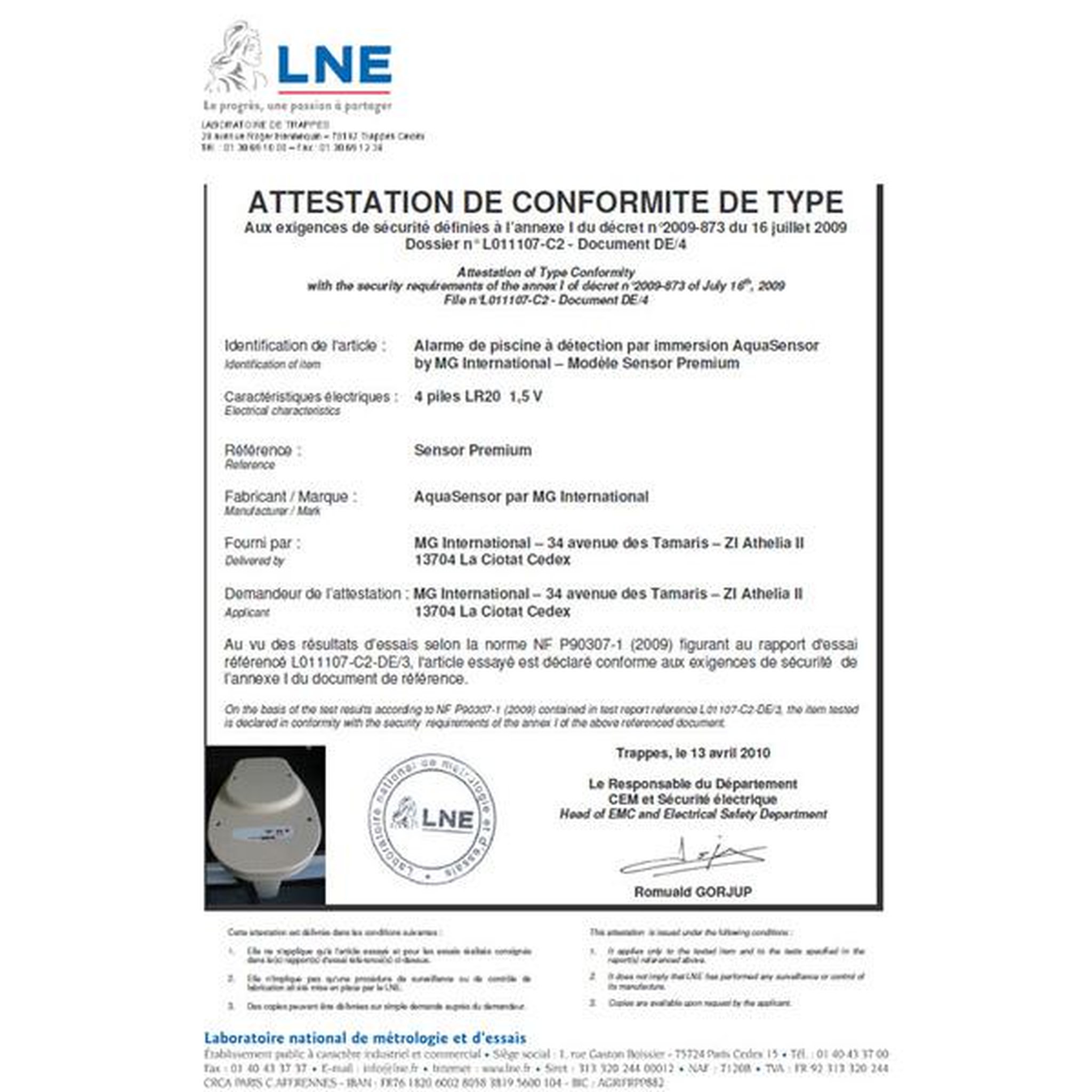Voir la diapositive 3 : Mg international Alarme de piscine aqua sensor premium - aquasensor premium