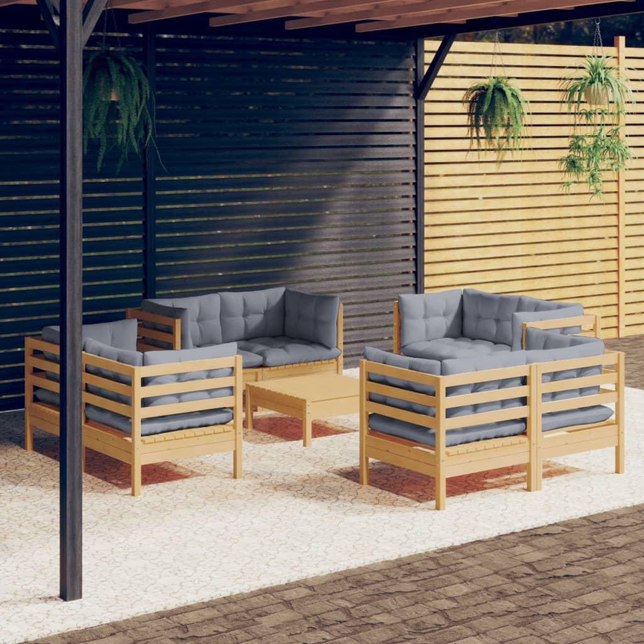 VIDAXL Salon de jardin 9 pcs avec coussins gris bois de pin