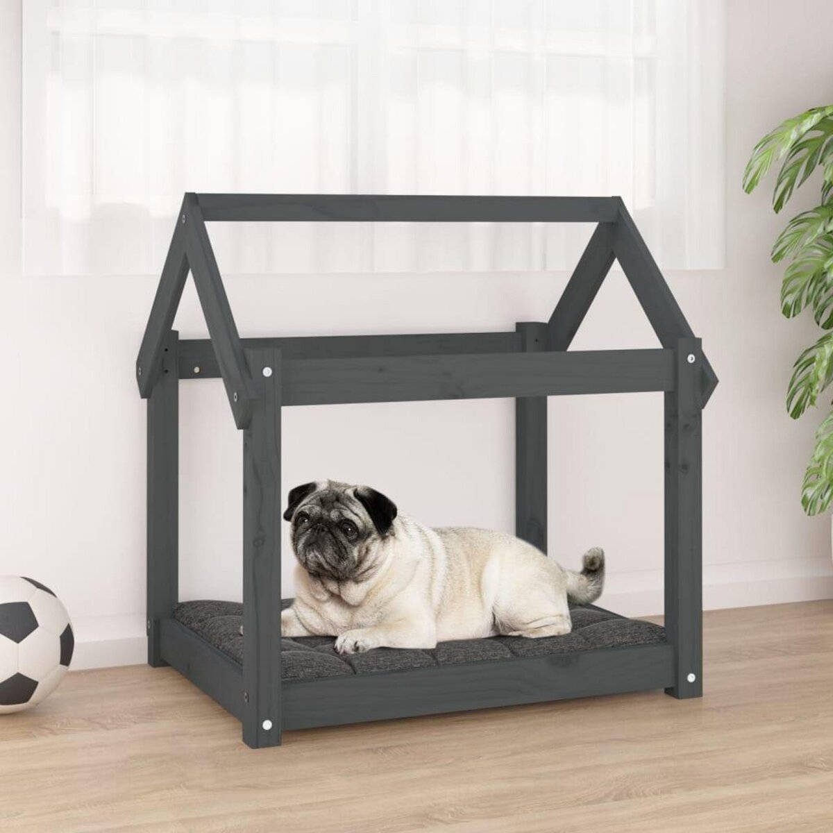 VIDAXL Lit pour chien Gris 71x55x70 cm Bois de pin solide
