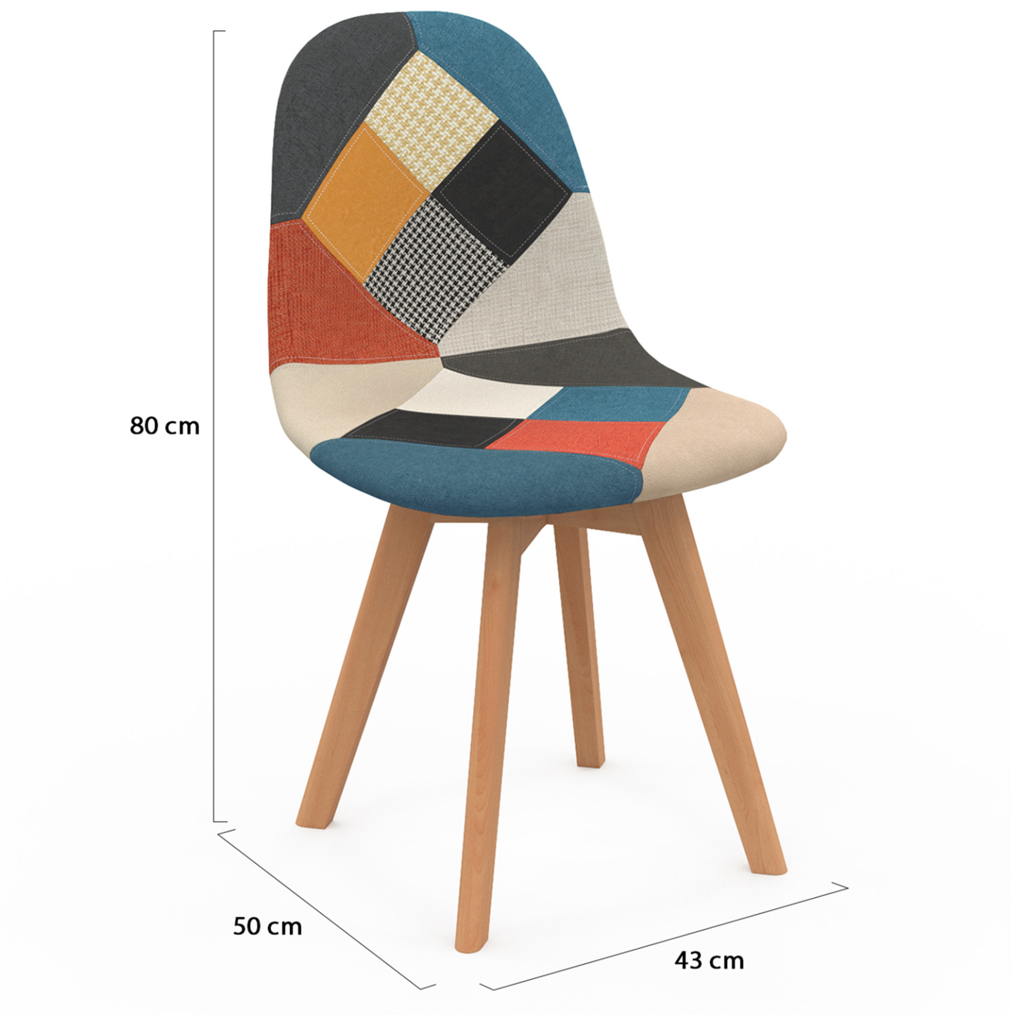 Voir la diapositive 5 : ID MARKET Lot de 6 chaises scandinaves sara blanc x2, gris clair x2 et patchworks multi-couleurs
