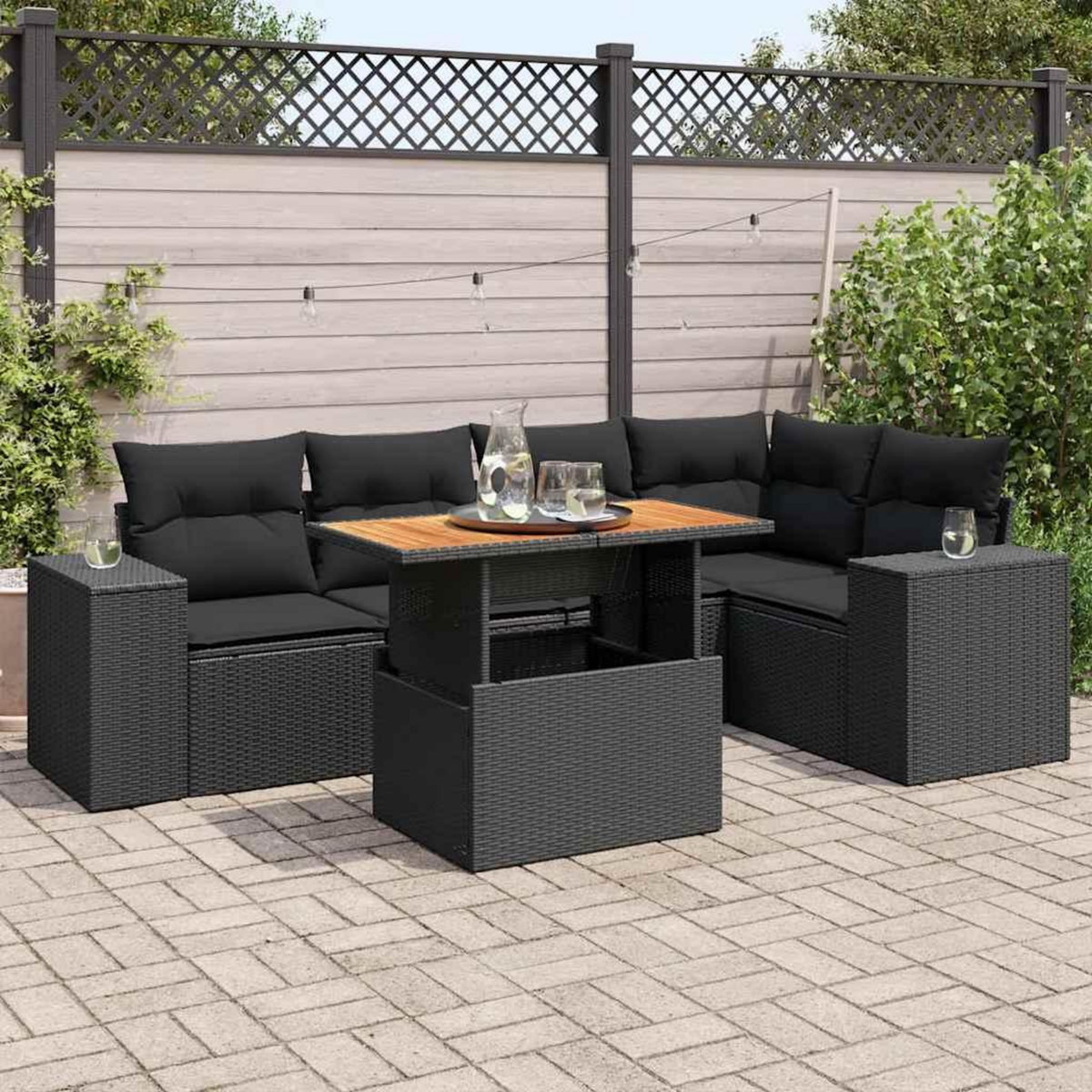 VIDAXL Salon de jardin 6 pcs avec coussins noir resine tressee