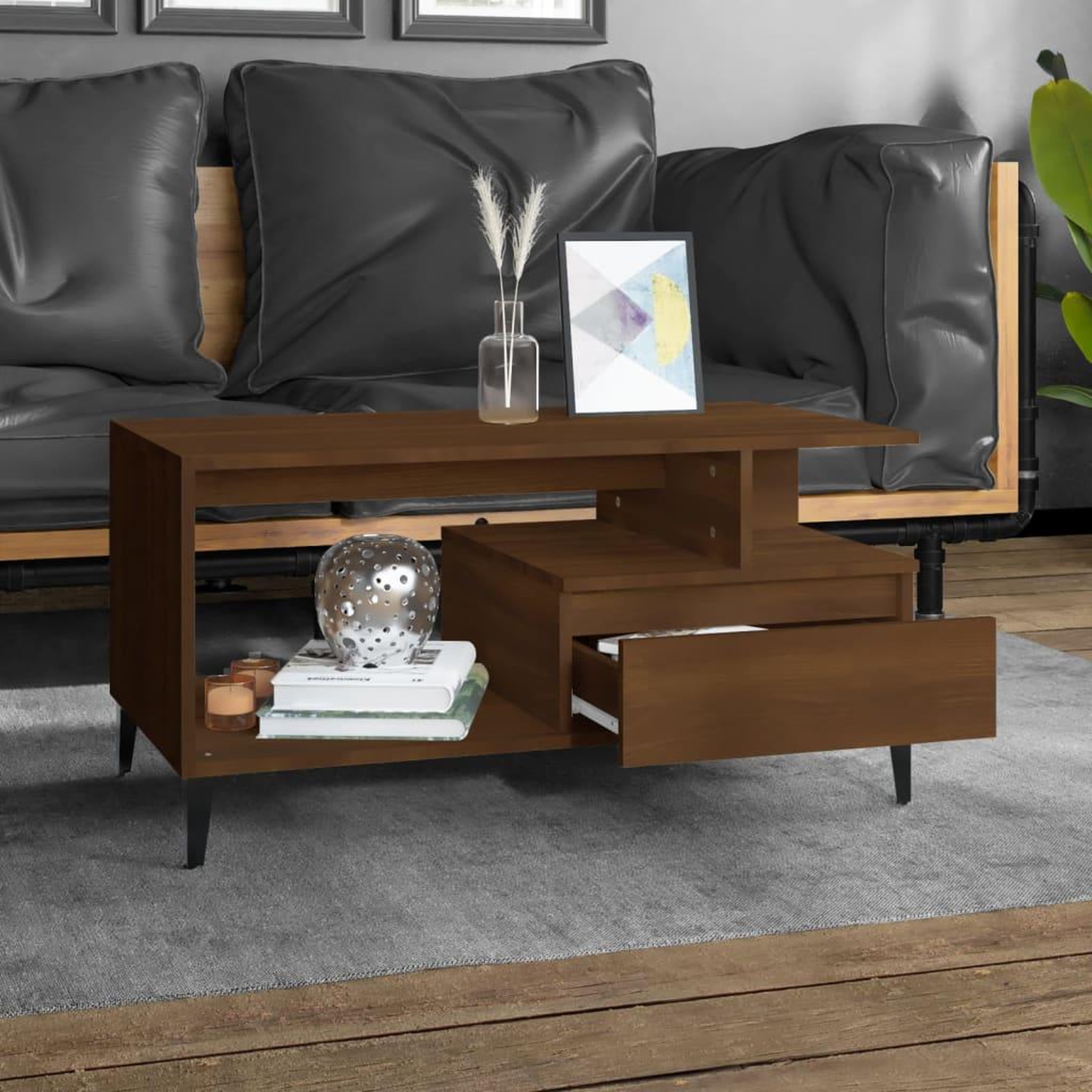 Voir la diapositive 3 : VIDAXL Table basse Chene marron 90x49x45 cm Bois d'ingenierie