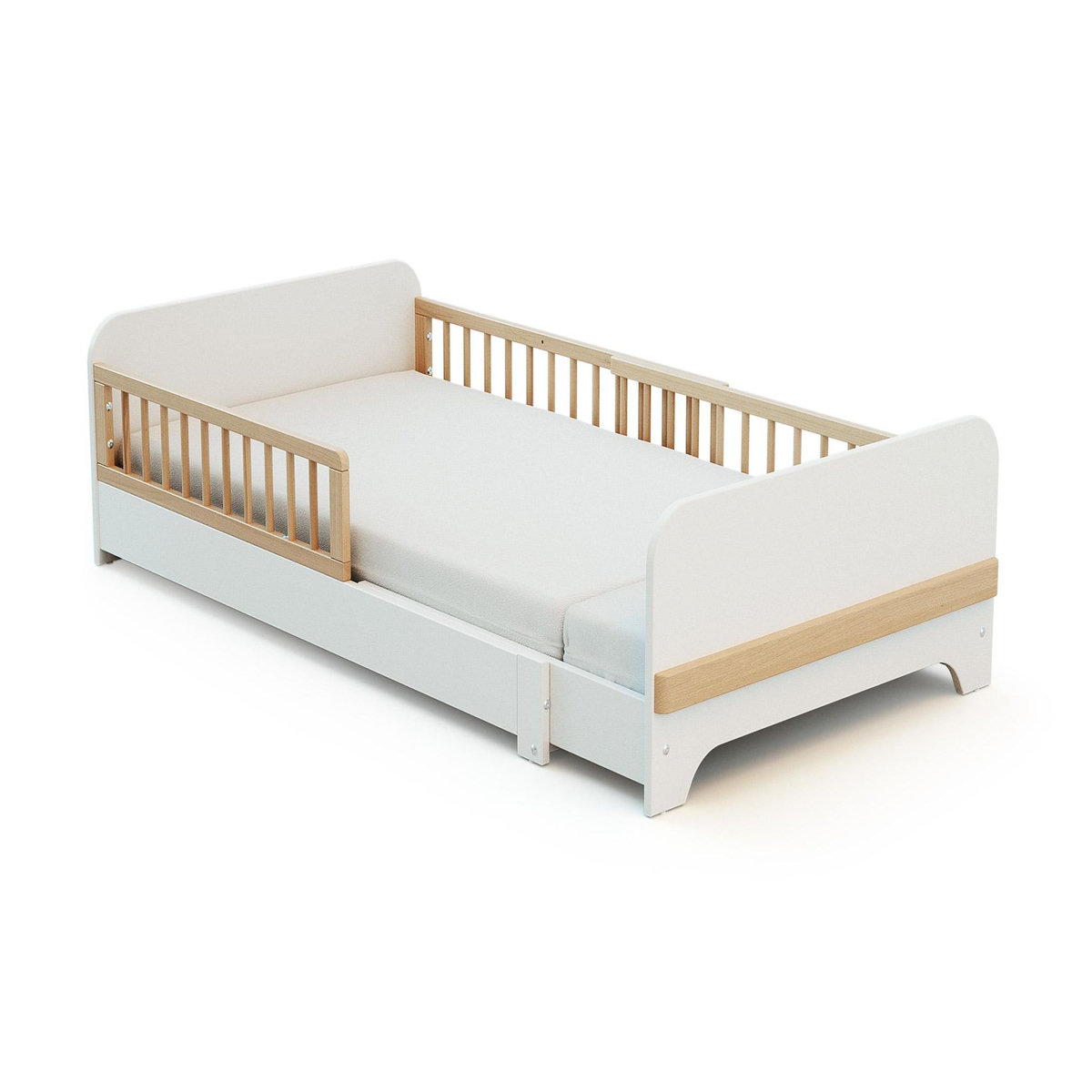 JURABABY Lit au sol enfant extensible en bois 80x140-165-190 CARROUSEL avec matelas - Blanc