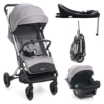 BEBELISSIMO Poussette combinée duo 2 en 1 - siège auto 0+ Lioni – dès la naissance – jusqu'à 22kg - gris - base ISOFIX - jambe de force