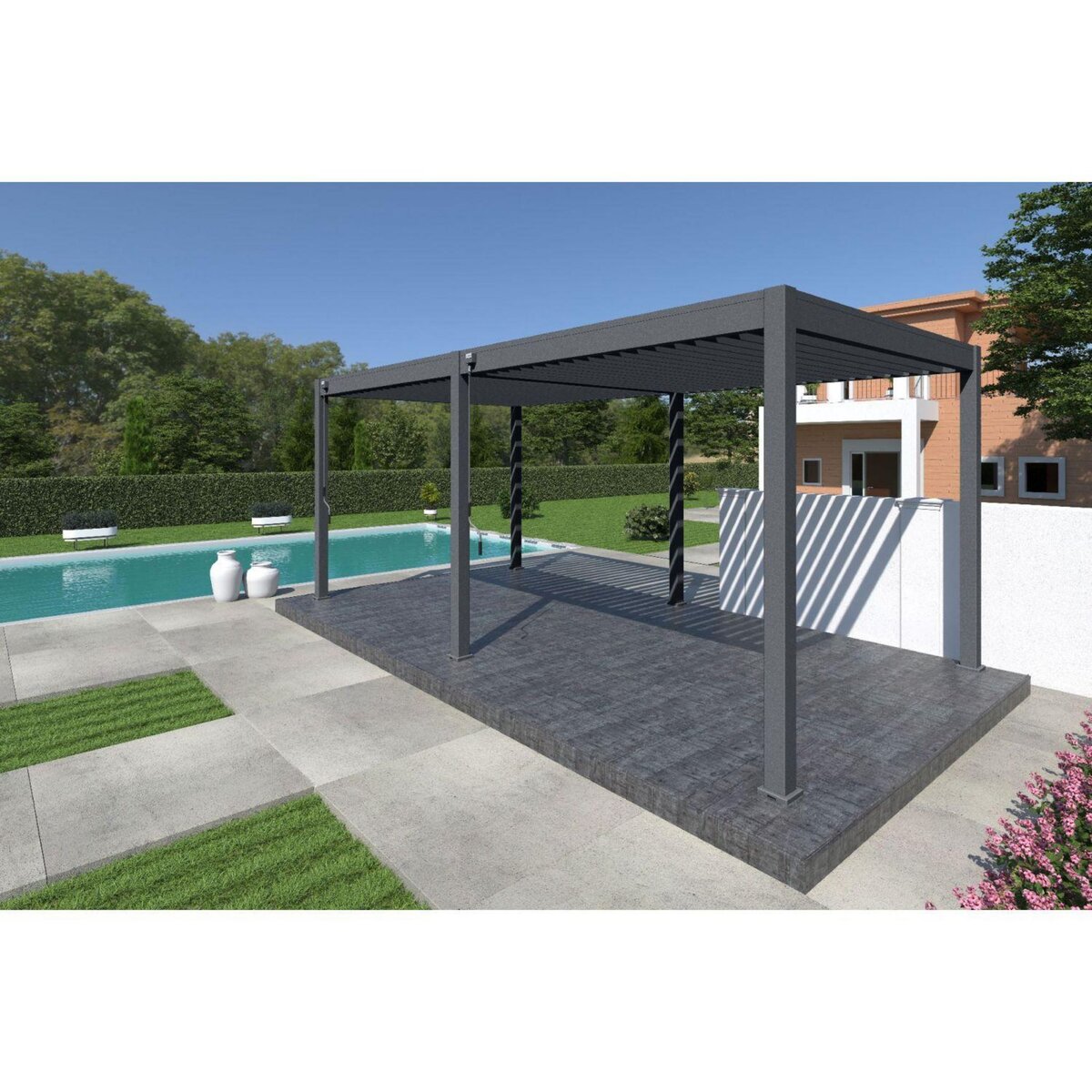 Pergola Bioclimatique autoportée- 3x6 m - Aluminum Anthracite - VS OmBREA®
