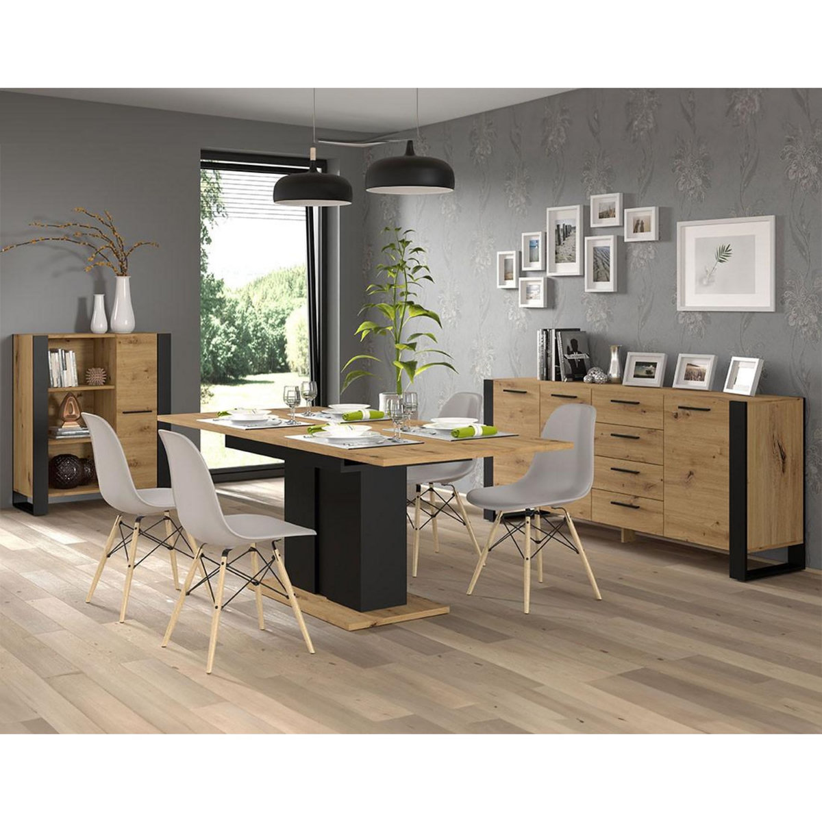 BEST MOBILIER Donnely - buffet haut - effet bois et noir - 110 cm