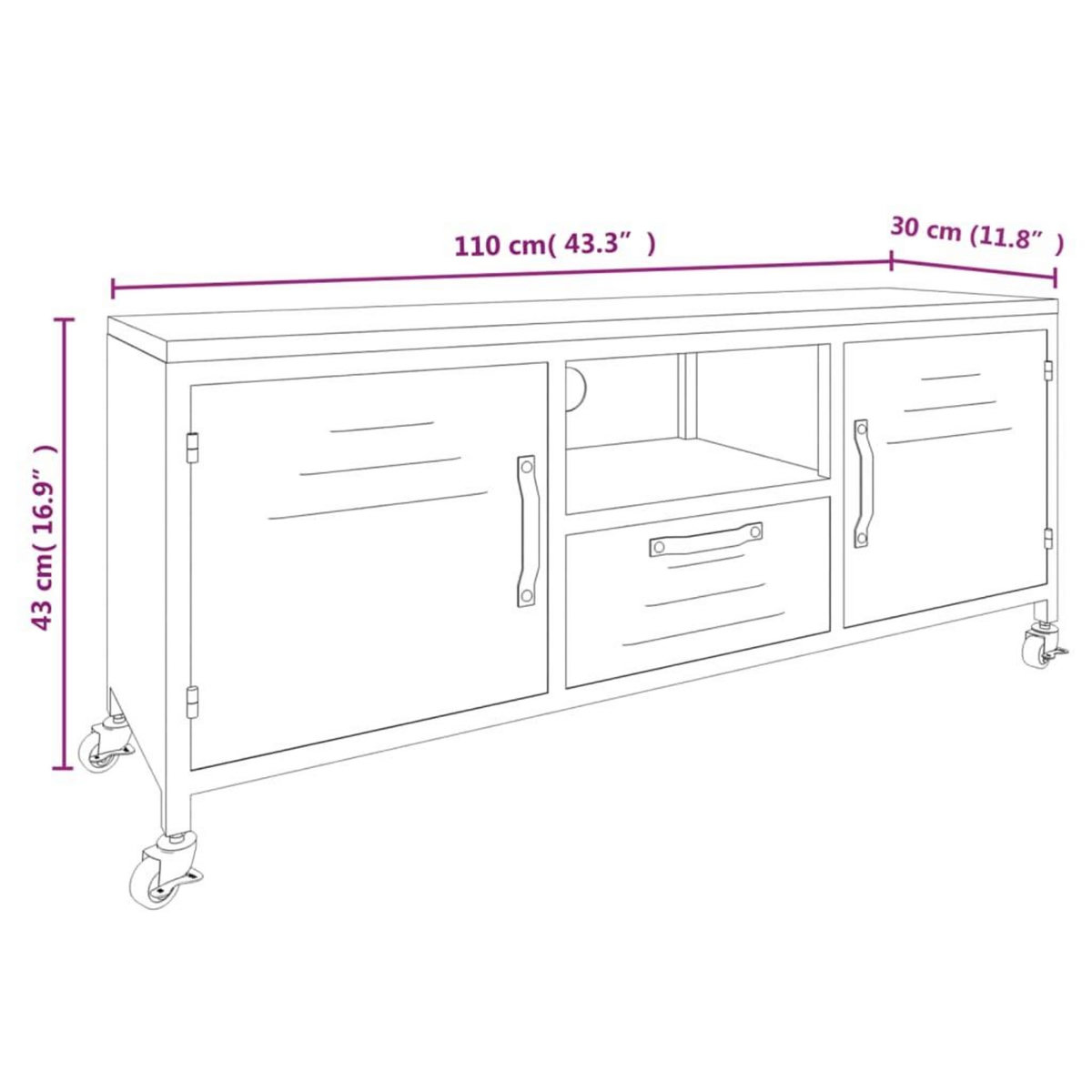 VIDAXL Meuble TV Noir 110x30x43 cm Fer et bois de pin massif