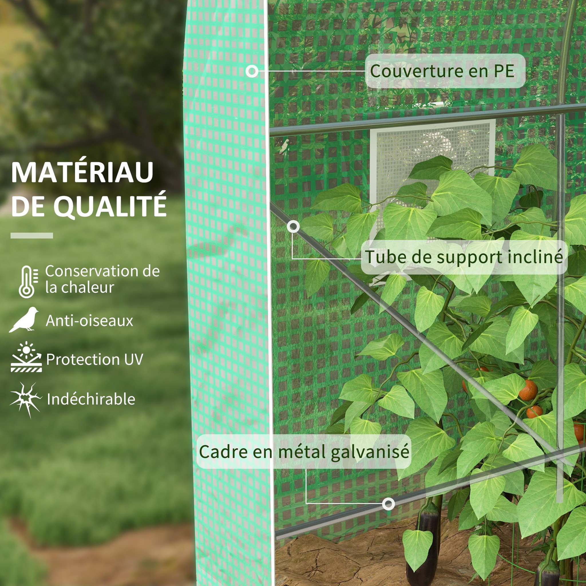 Voir la diapositive 4 : OUTSUNNY Serre de jardin tunnel surface sol 6 m² châssis tubulaire renforcé vert